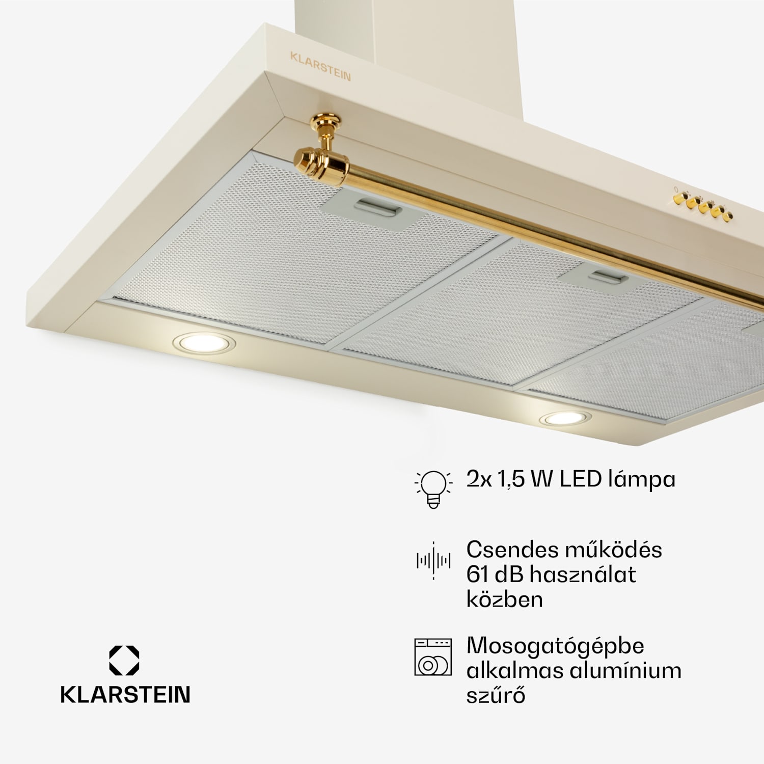 Montblanc 90, páraelszívó, 610 m³/ó, 165 W, 2 x 1,5 W, LED, díszléc Vintage krém