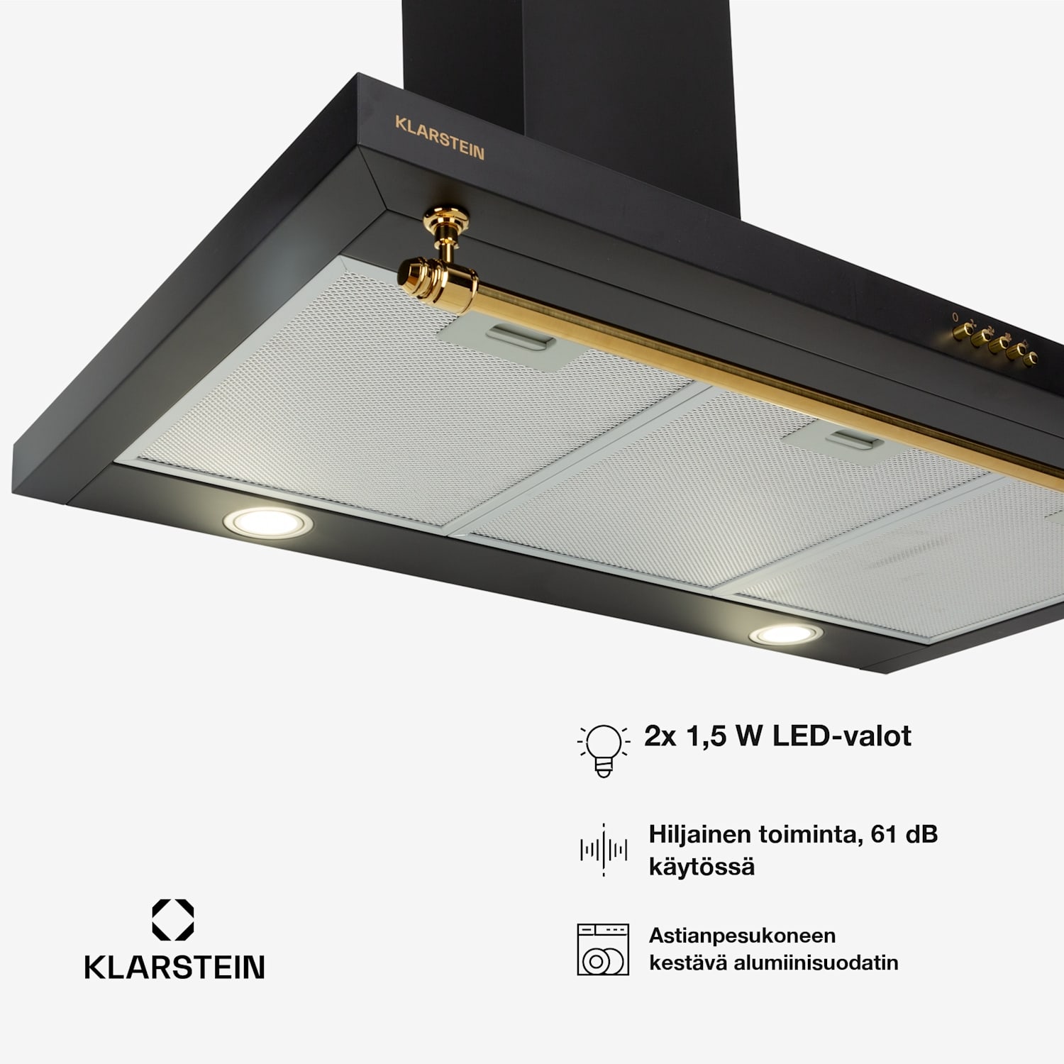 Montblanc 90 liesituuletin 599 m³/h 165 W 2 x 1,5 W LED kaide 90 cm | Musta