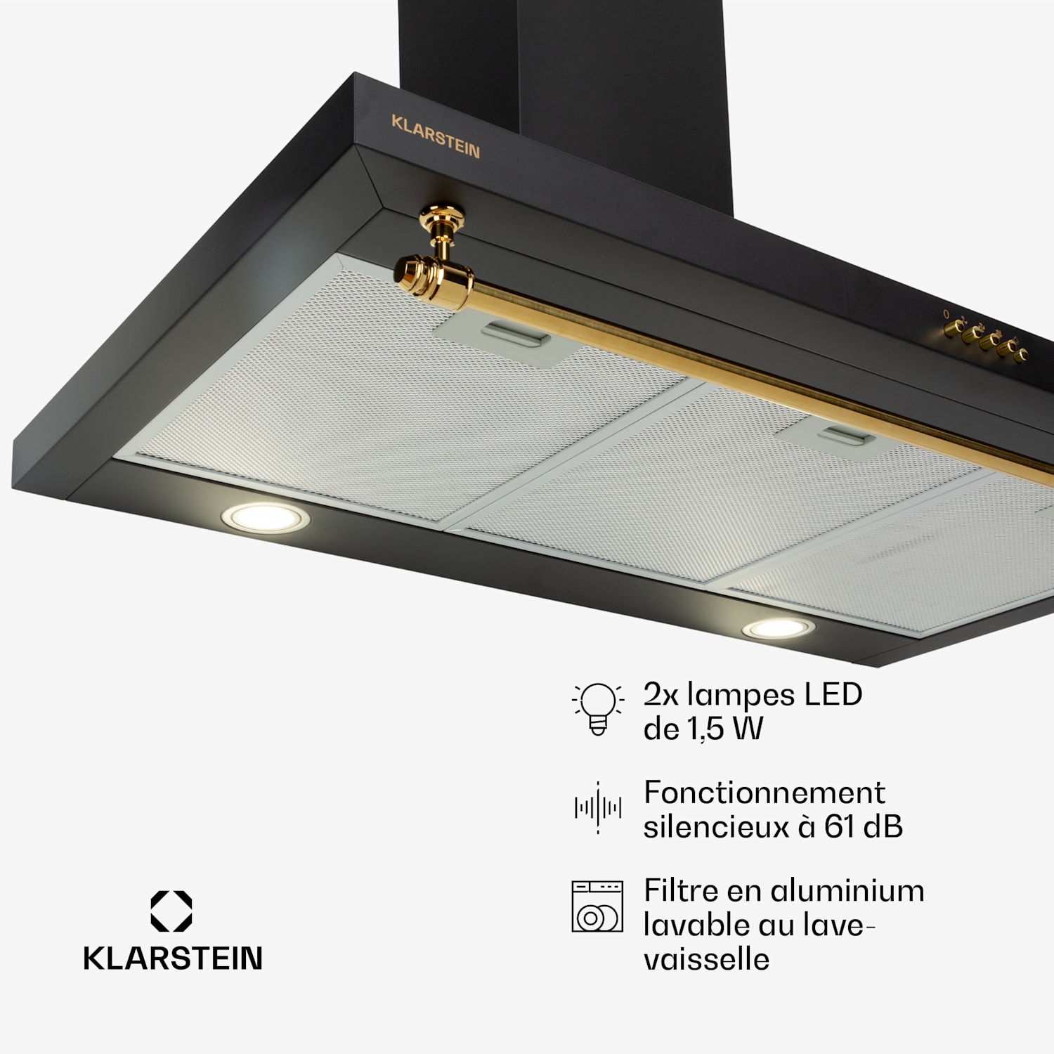 Montblanc 90 afzuigkapo 610m³/h 165W 2x 1,5 W led buis voor keukengerei  Zwart