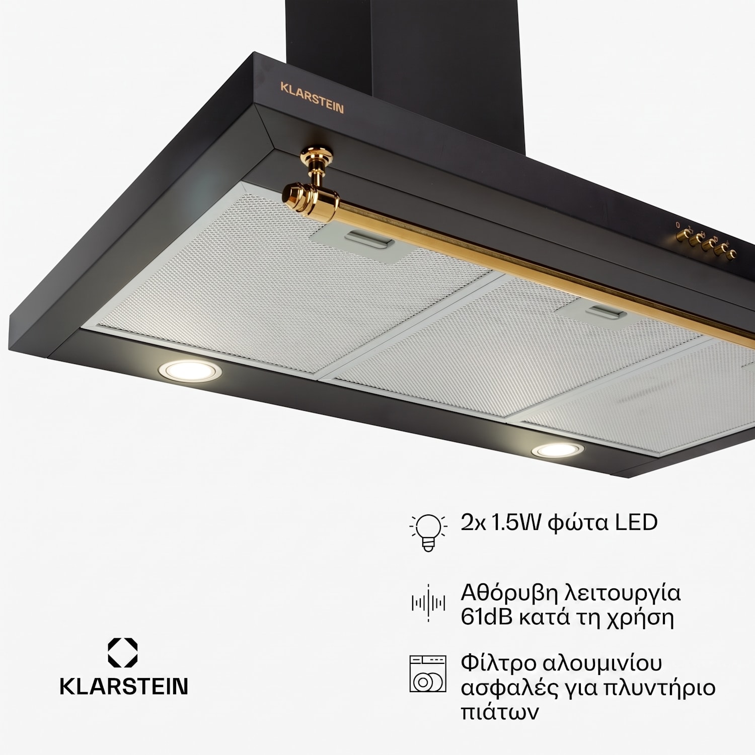 Montblanc 90, απορροφητήρας, 90 cm, επιτοίχιος, 599m³/h, LED, ράβδος, λευκός 90 εκ | Μαύρο