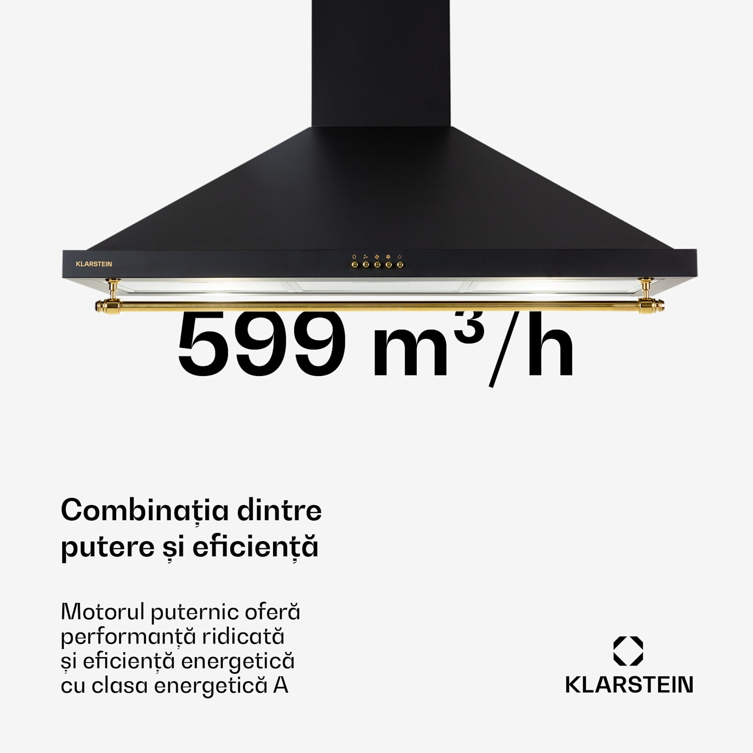 Montblanc 90, hota, 610m³/h. 165W, 2x1.5W, LED, bandă Negru