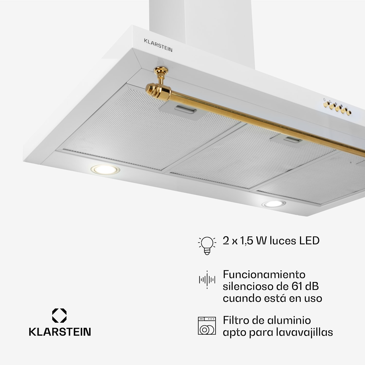 Montblanc 90 Campana extractora 610 m³/h 165W 2x1,5W LED Barra  Blanco