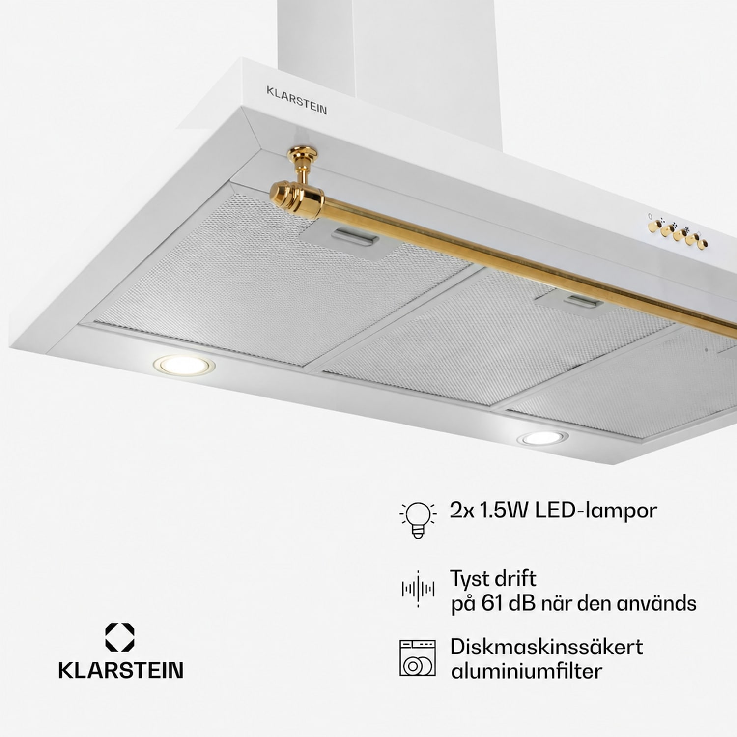 Montblanc 90 Köksfläkt 599m³/h 165W 2x1,5W LED räcke 90 cm | Vit