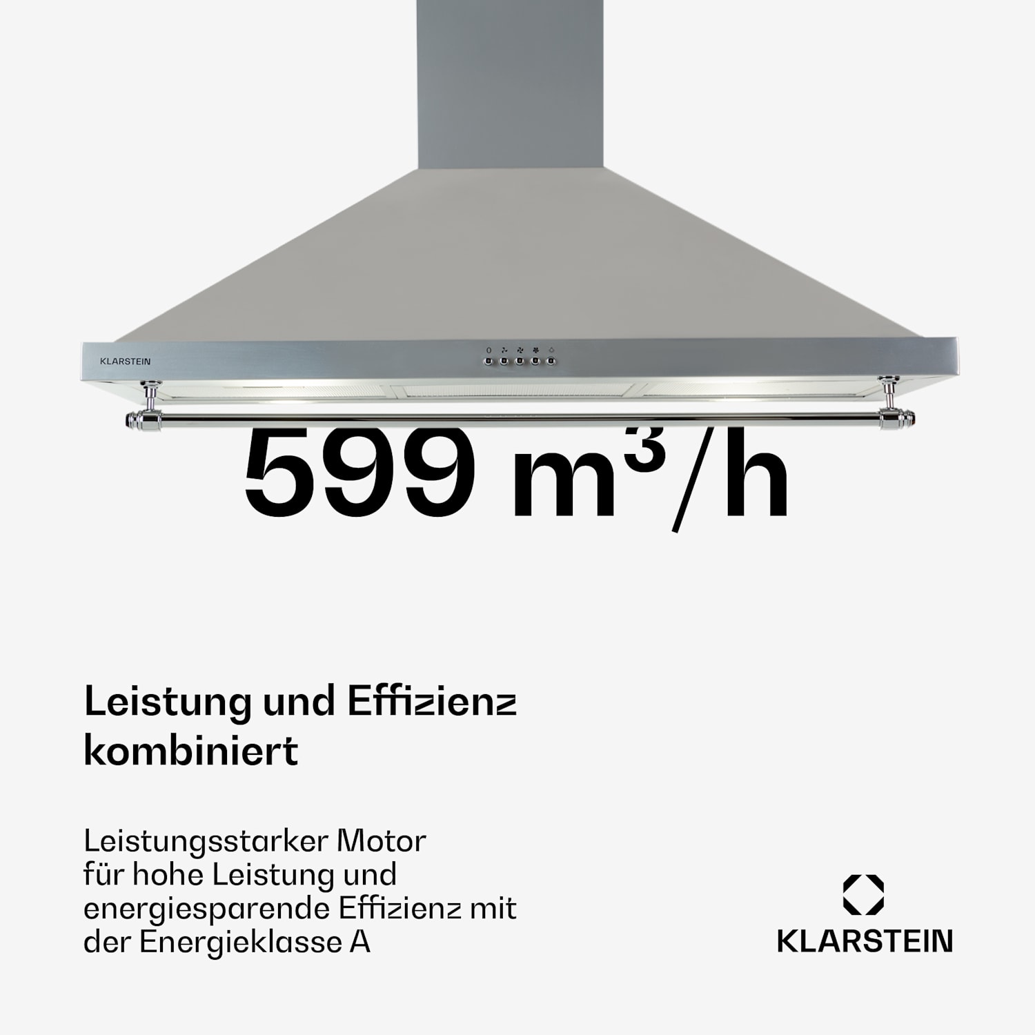 Montblanc 90 Dunstabzugshaube 610m³/h 165W 2x1,5W LED Reling  Silber-Metallic