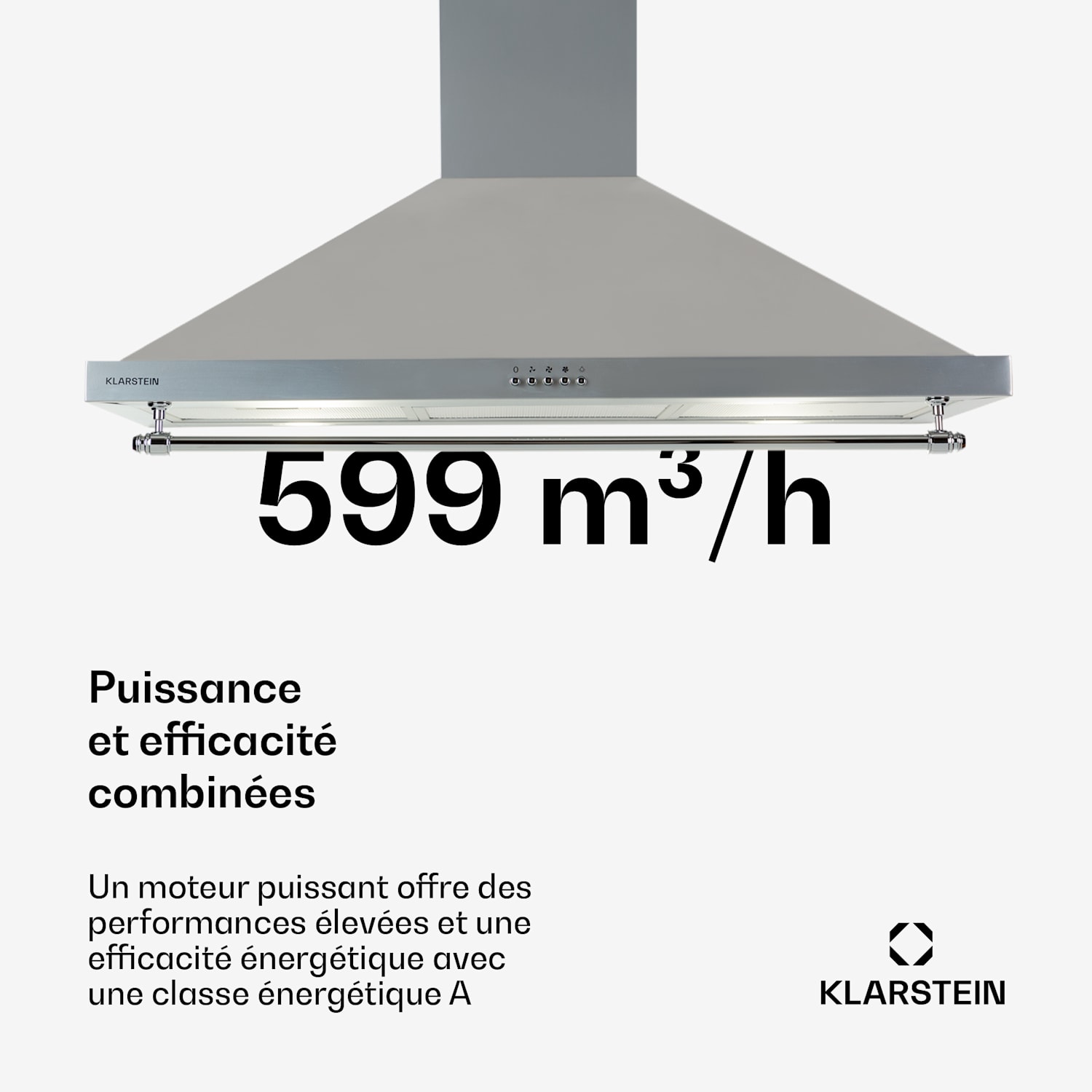 Montblanc 90 Hotte aspirante 610 m³/h 165 W 2 x 1,5 W LED rampe  Argent Métallisé