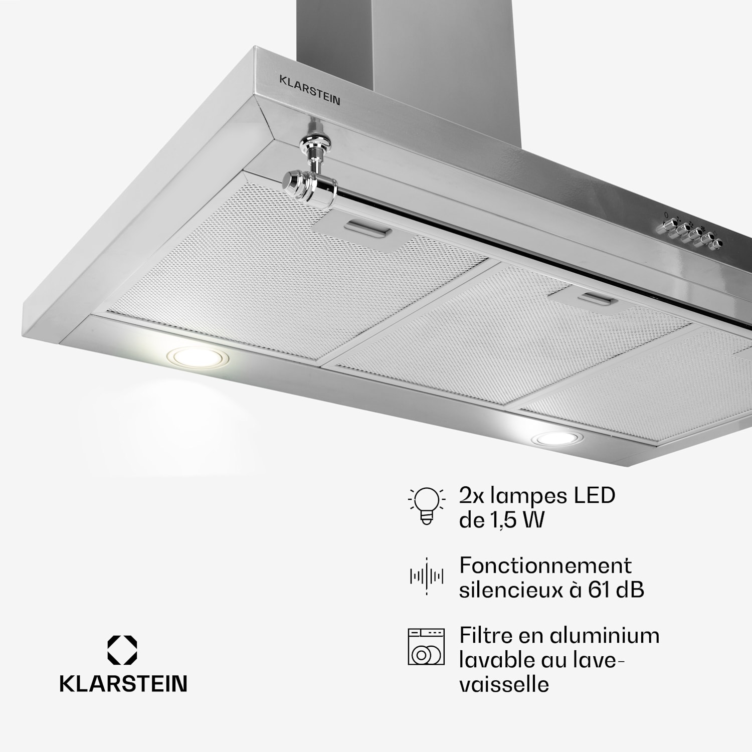 Montblanc 90 Hotte aspirante 610 m³/h 165 W 2 x 1,5 W LED rampe  Argent Métallisé