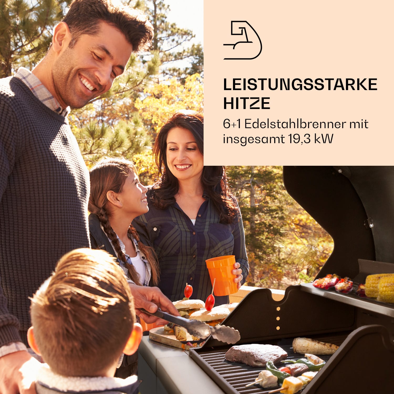 Valdosta 6.1 Gasgrill 6+1 Brenner 19,3 kW Gesamtleistung 6 Hauptbrenner + 1 Nebenbrenner