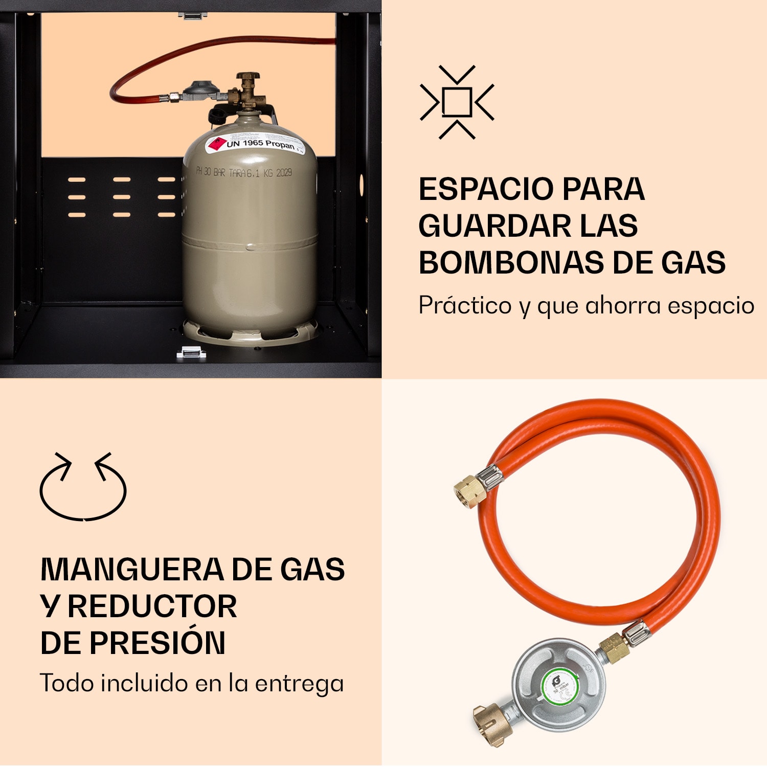 Valdosta 6.1 Parrilla de gas 6+1 quemadores 19,3 kW potencia total 6 quemadores principales + 1 quemador lateral