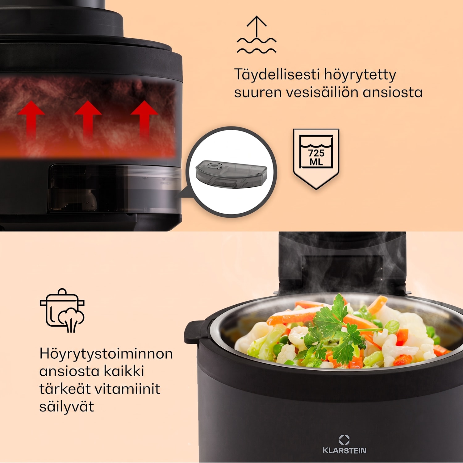 Vendure kuumailmakeitin höyrytoiminnolla 1250 W 5 litraa 6 ohjelmaa Musta