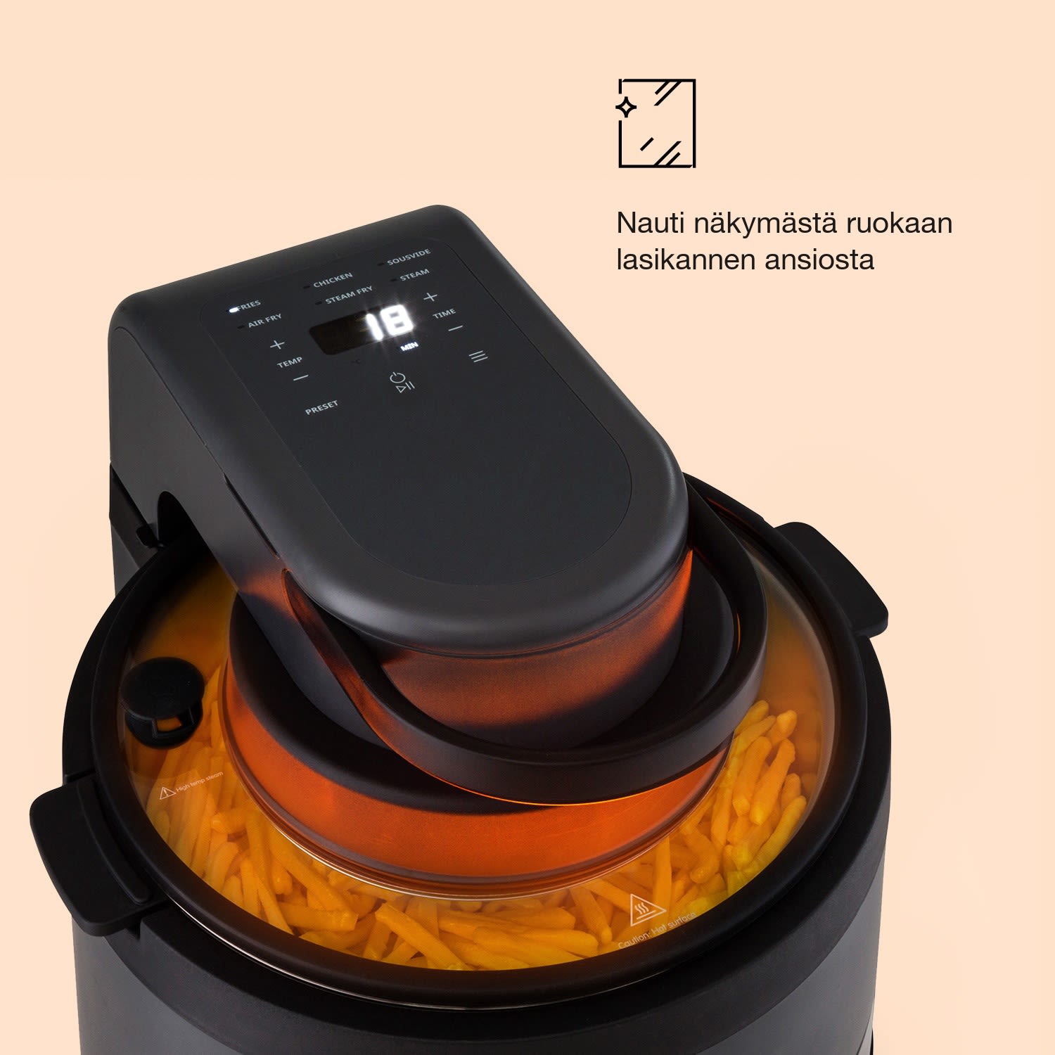 Vendure kuumailmakeitin höyrytoiminnolla 1250 W 5 litraa 6 ohjelmaa Musta