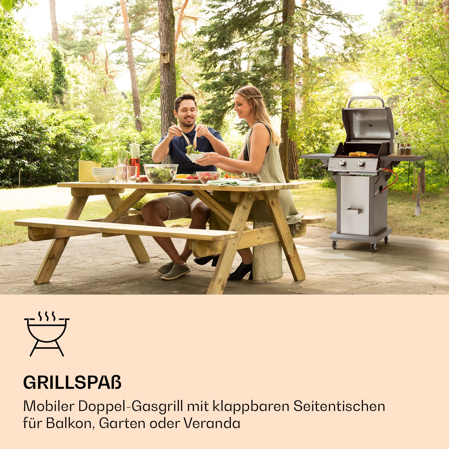 Lucifer 2 Gasgrill 2 x 3,6 kW Brenner 45x45cm Grill Edelstahl mobil 2 Brenner | Silber-Metallic