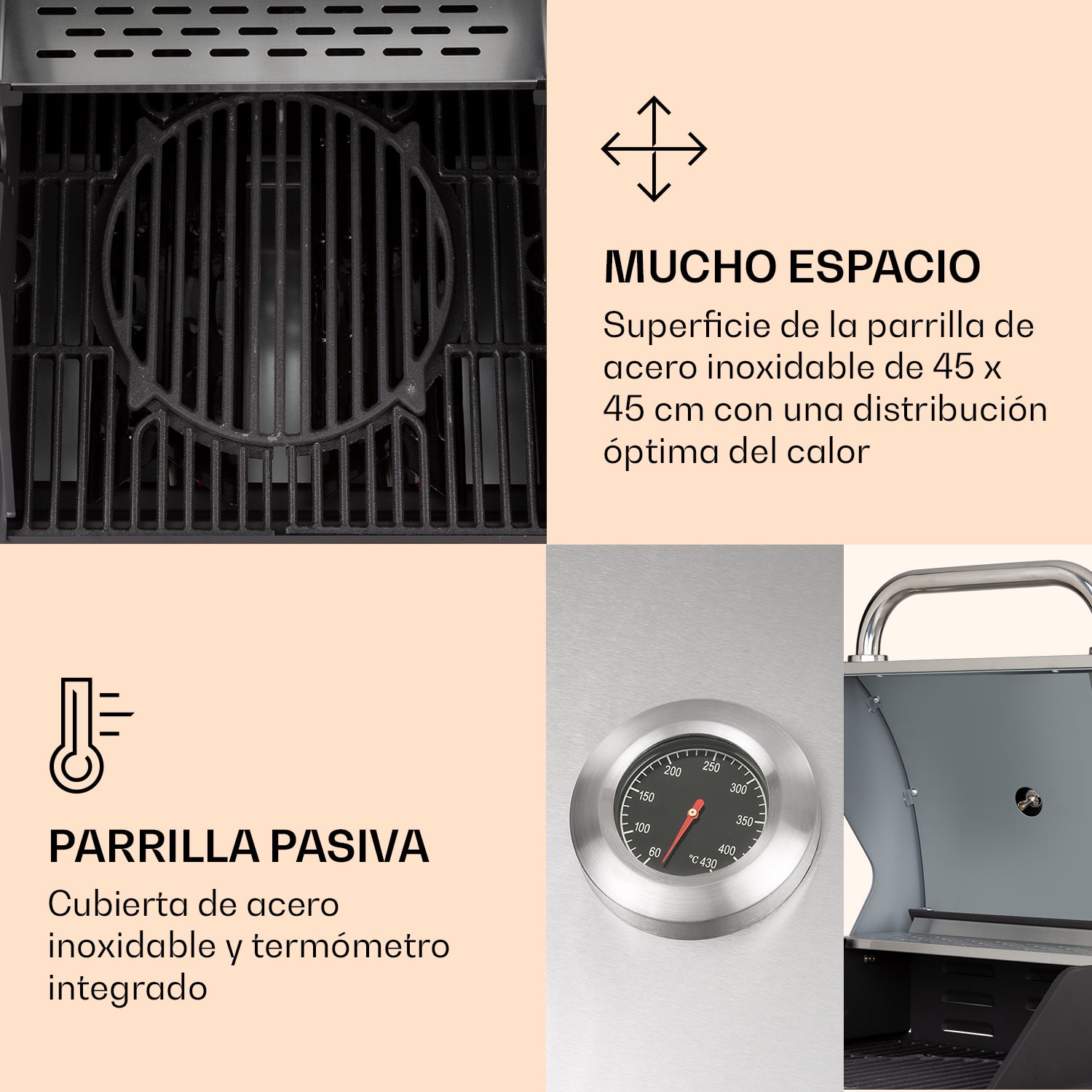 Lucifer 2 Barbacoa de gas 2 quemadores de 3,6 kW 45x45 cm Barbacoa Acero inoxidable Portátil 2 fogones | Plata Metálica