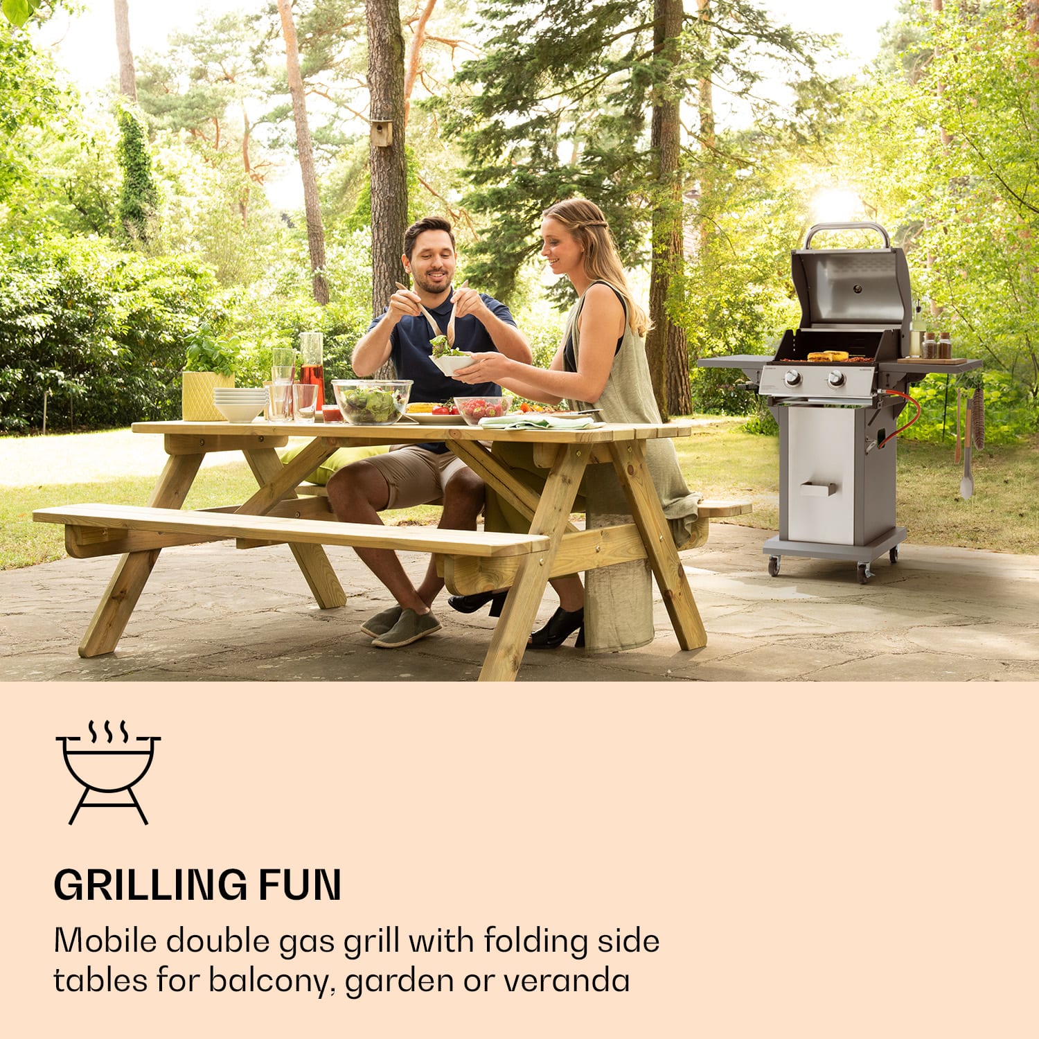 Lucifer 2 Gas Grill 2 x 3.6 kW burners 45x45cm barbecue stainless steel mobile 2 burners | Silver Metallic