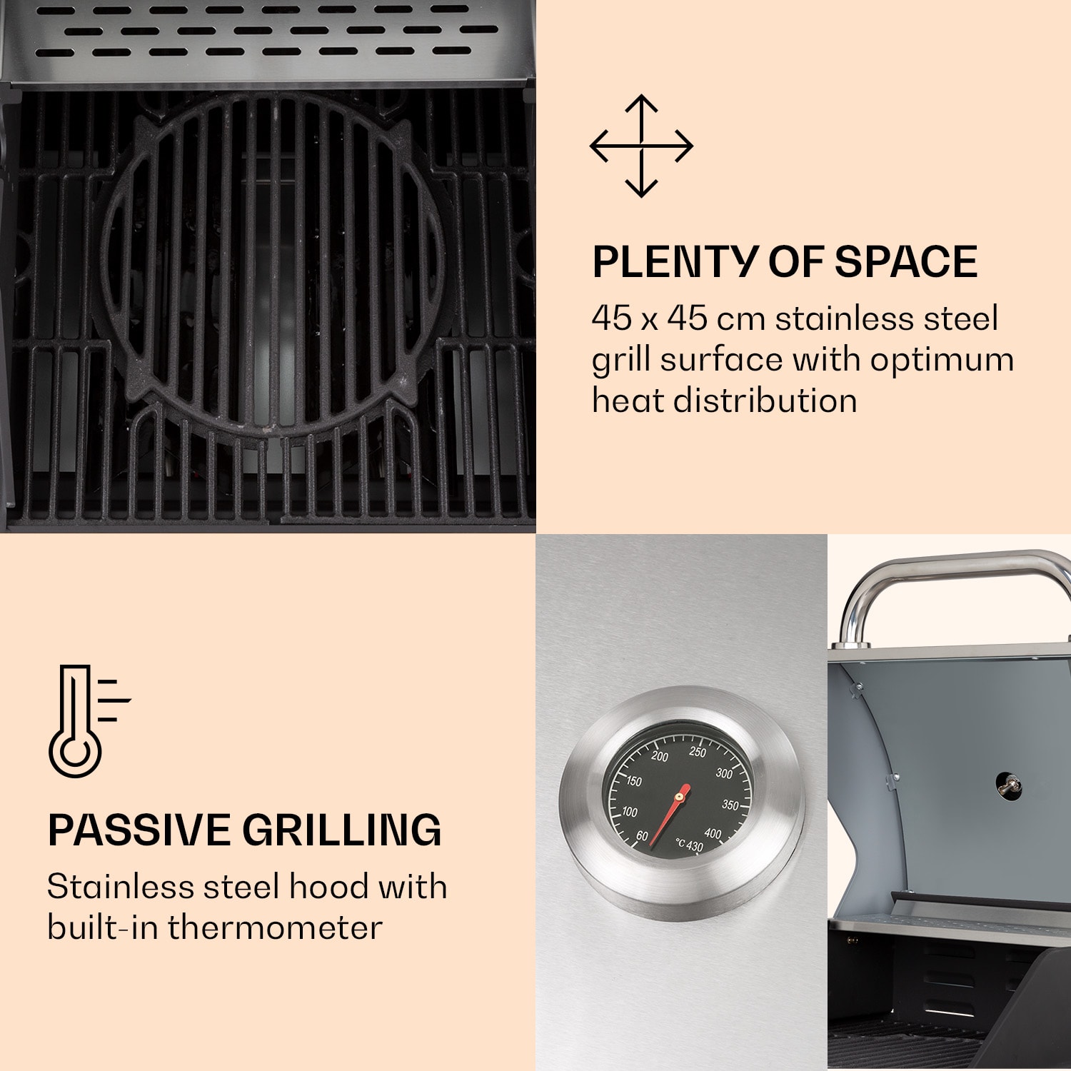 Lucifer 2 Gas Grill 2 x 3.6 kW burners 45x45cm barbecue stainless steel mobile 2 burners | Silver Metallic