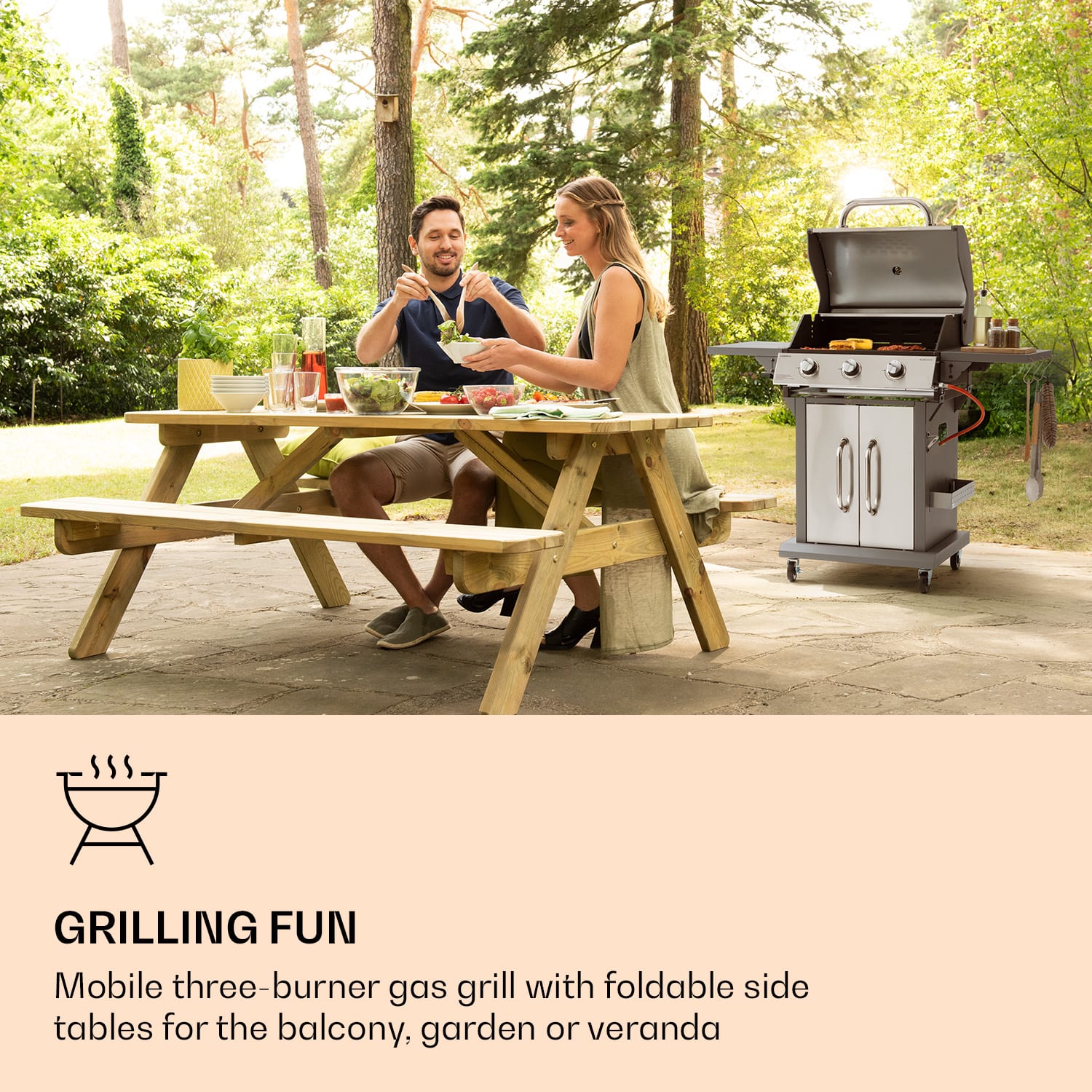 Lucifer 3 Gas Grill 3 x 3.6 kW burners 60x45cm barbecue stainless steel mobile 3 burners | Silver Metallic