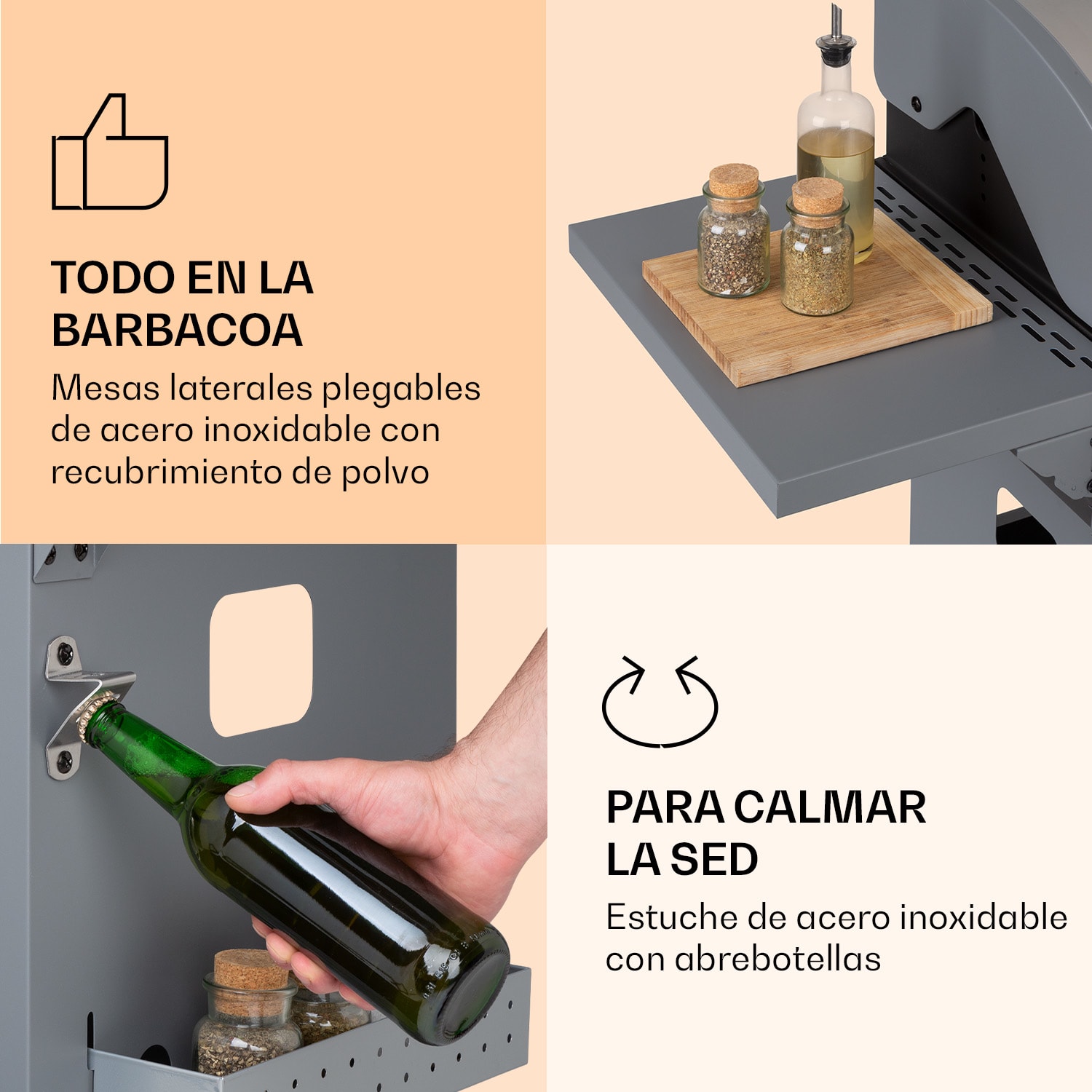 Lucifer 4 Barbacoa de gas 4 quemadores de 3,6 kW 69x45 cm Barbacoa Acero inoxidable Portátil 4 fogones | Plata Metálica