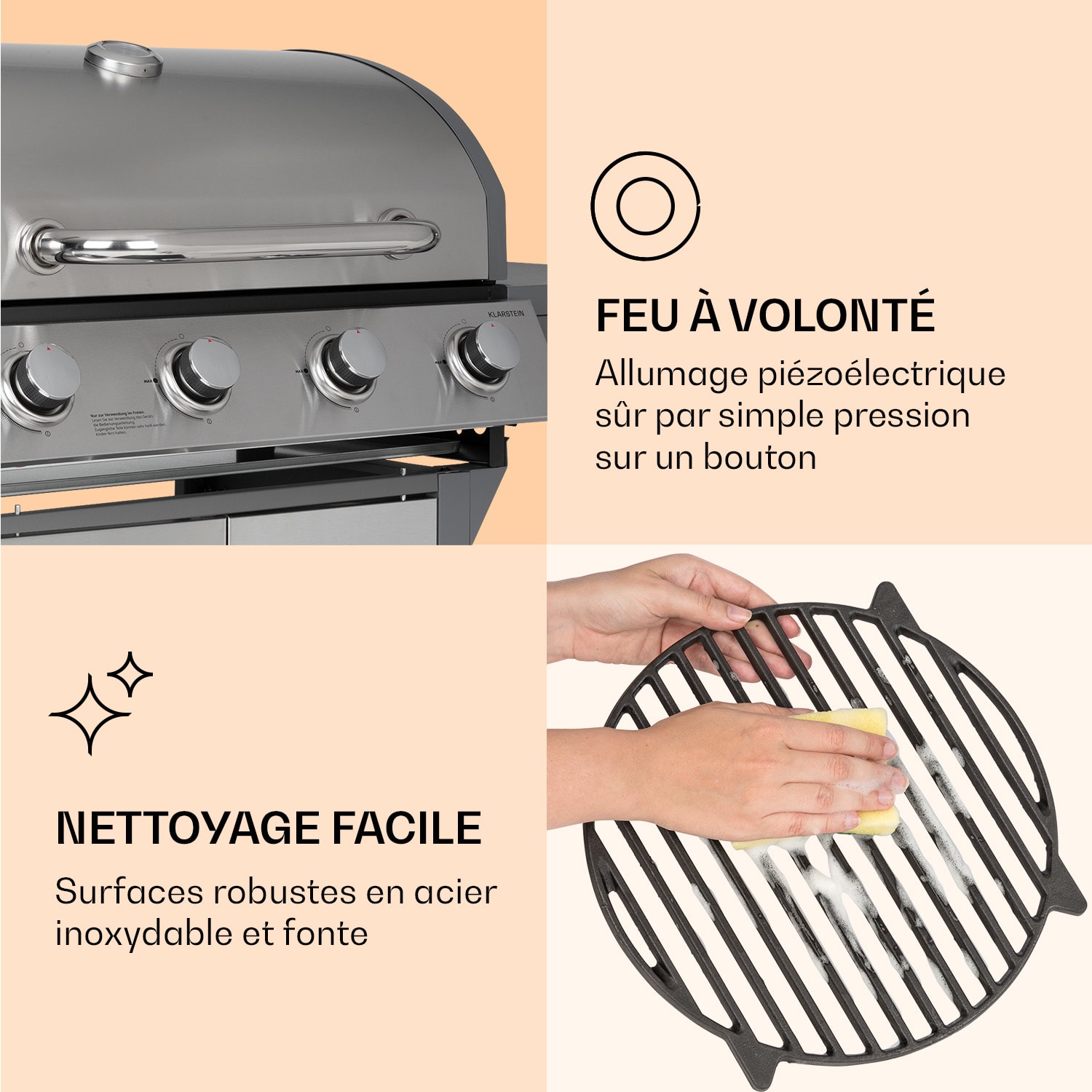 Lucifer 4 gasbarbecue 4 x 3,6 kW branders 69x45cm barbecue rvs mobiel 4 branders | Zilver Metallic