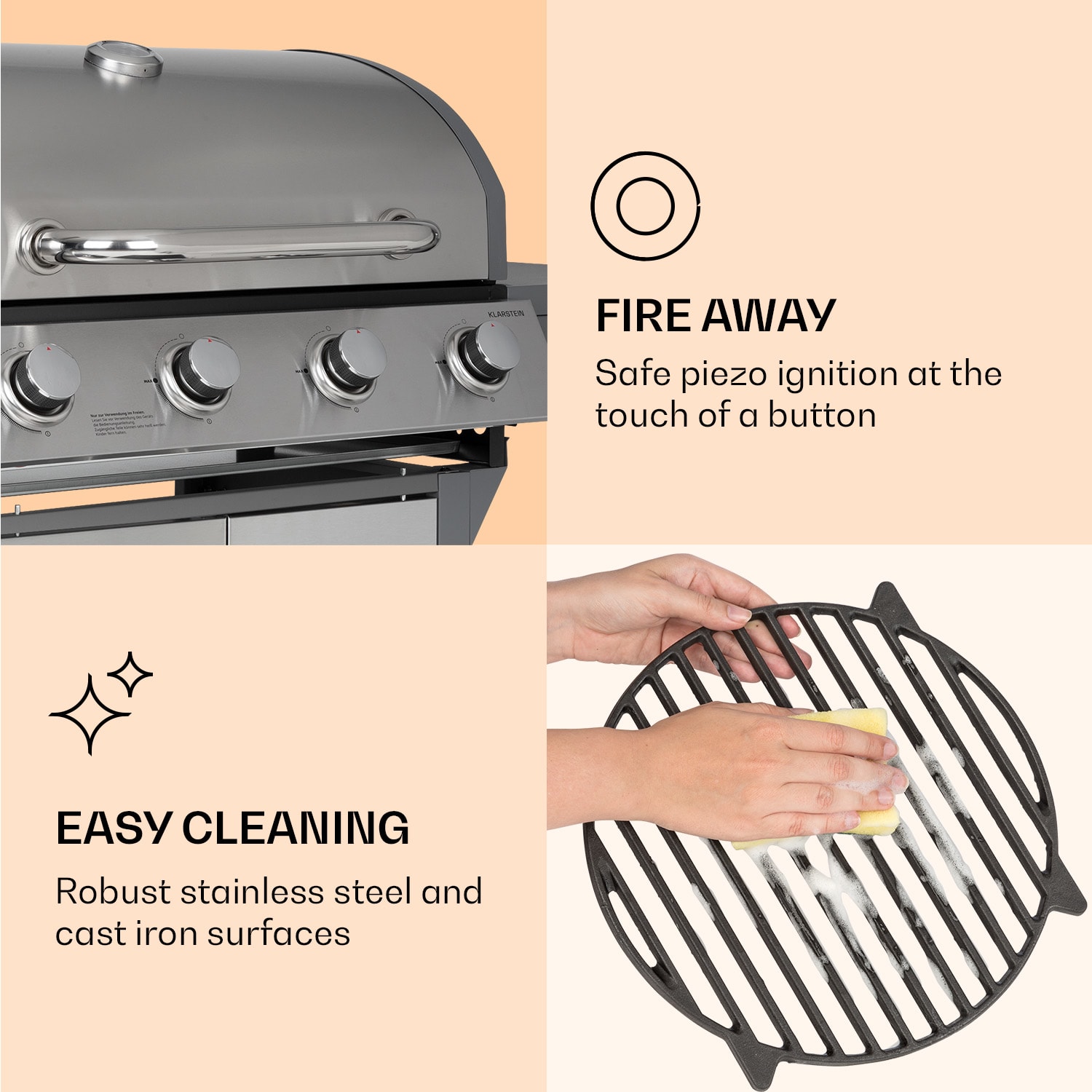 Lucifer 4 Gas Grill 4 x 3.6 kW burners 69x45cm barbecue stainless steel mobile 4 burners | Silver Metallic