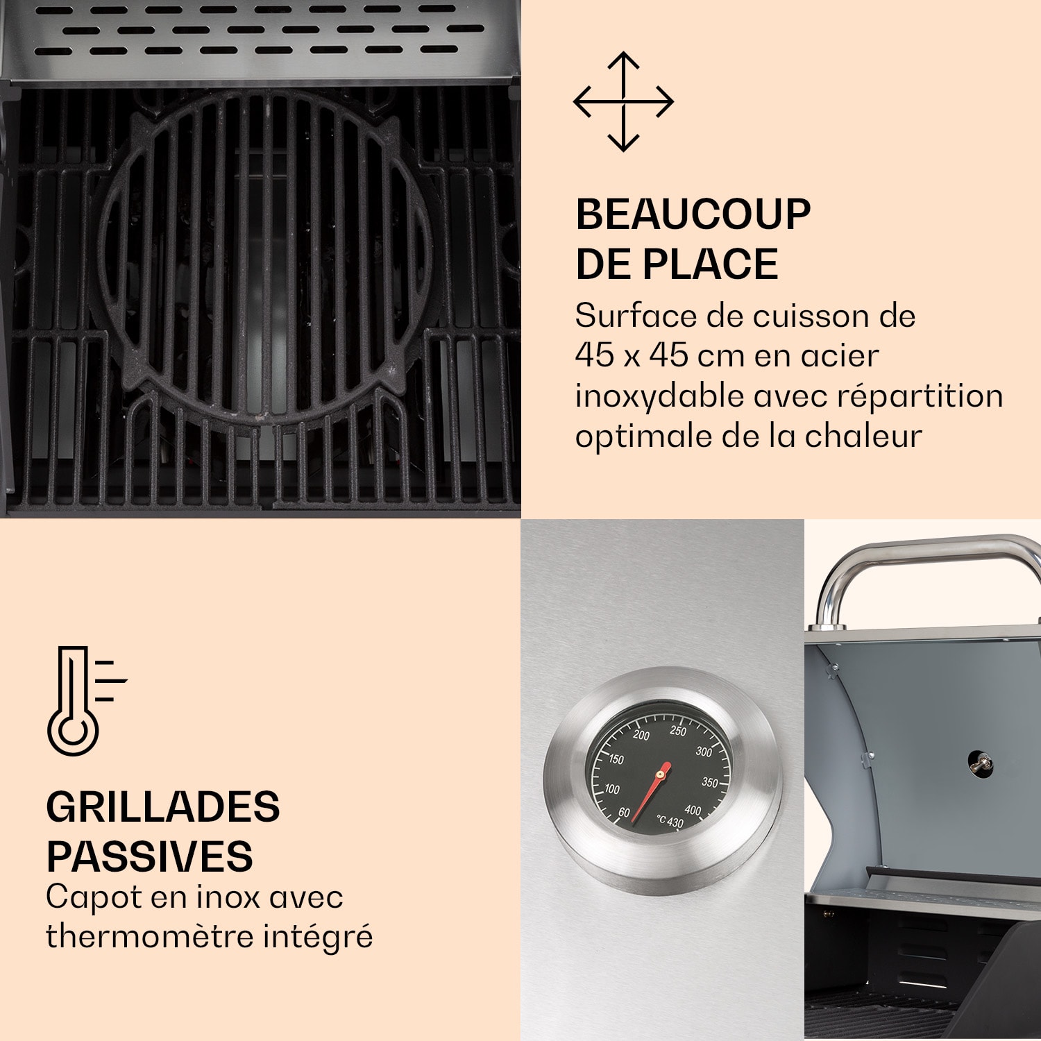 Lucifer 2 Barbecue à gaz 2 x 3,6 kW brûleurs 45 x 45 cm barbecue inox mobile 2 brûleurs | Argent Métallisé