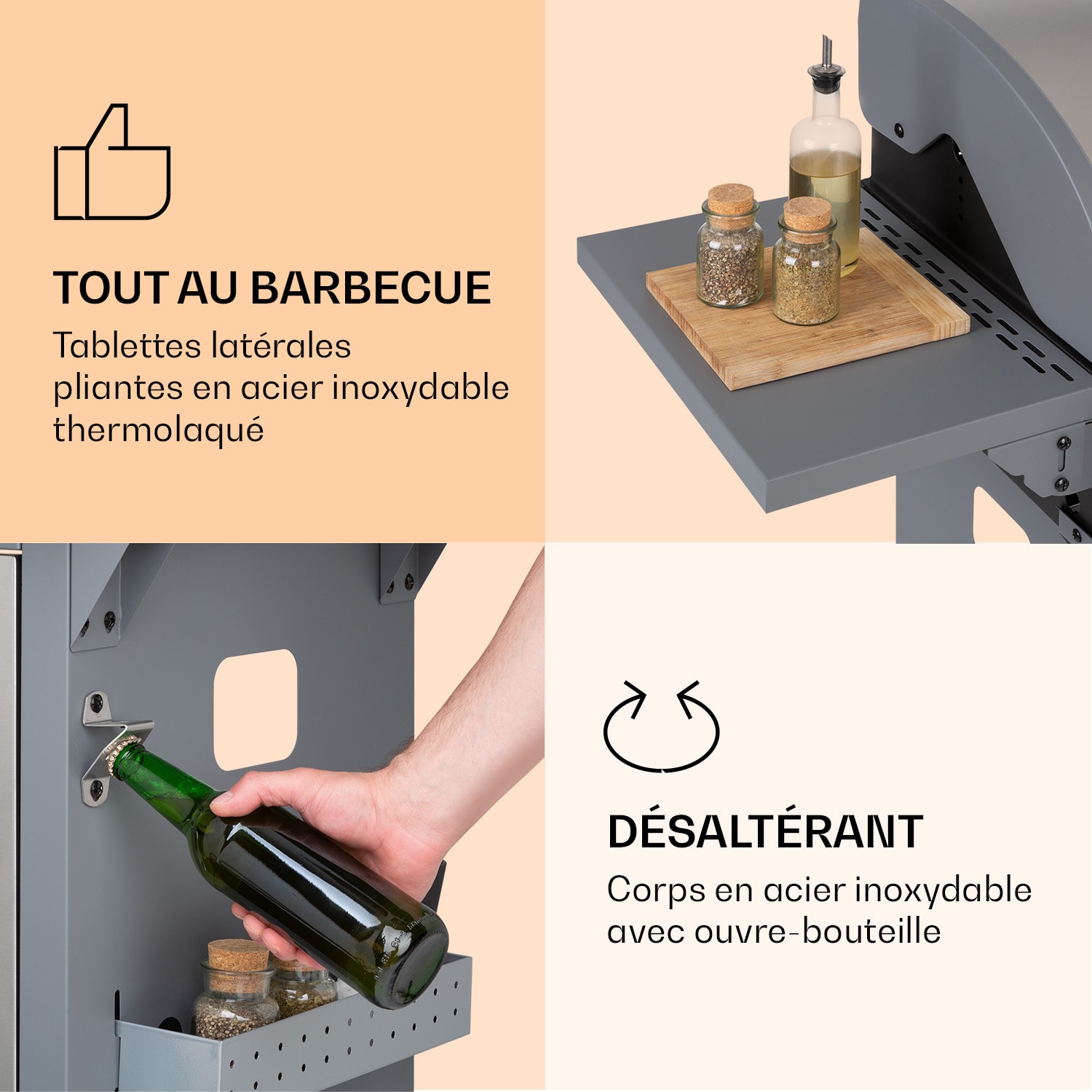 Lucifer 3 Barbecue à gaz 3 x 3,6 kW brûleurs 60 x 45 cm barbecue inox mobile 3 brûleurs | Argent Métallisé