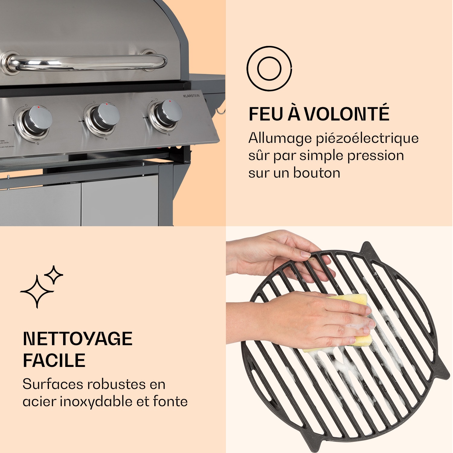 Lucifer 3 Barbecue à gaz 3 x 3,6 kW brûleurs 60 x 45 cm barbecue inox mobile 3 brûleurs | Argent Métallisé