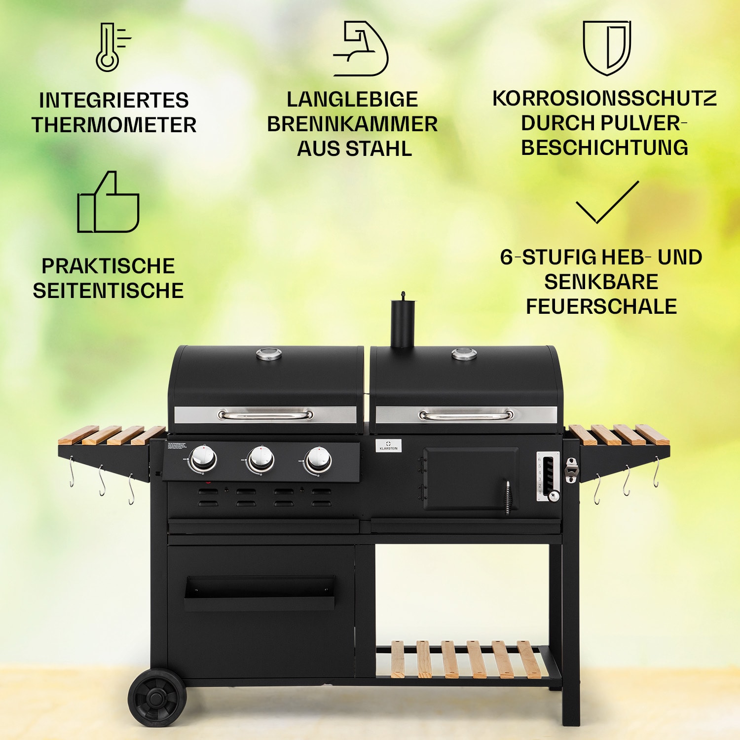 Aberdeen Kombi-Grill Gas Kohle Smoker Thermometer 2 Seitentische mobil 3 Brenner