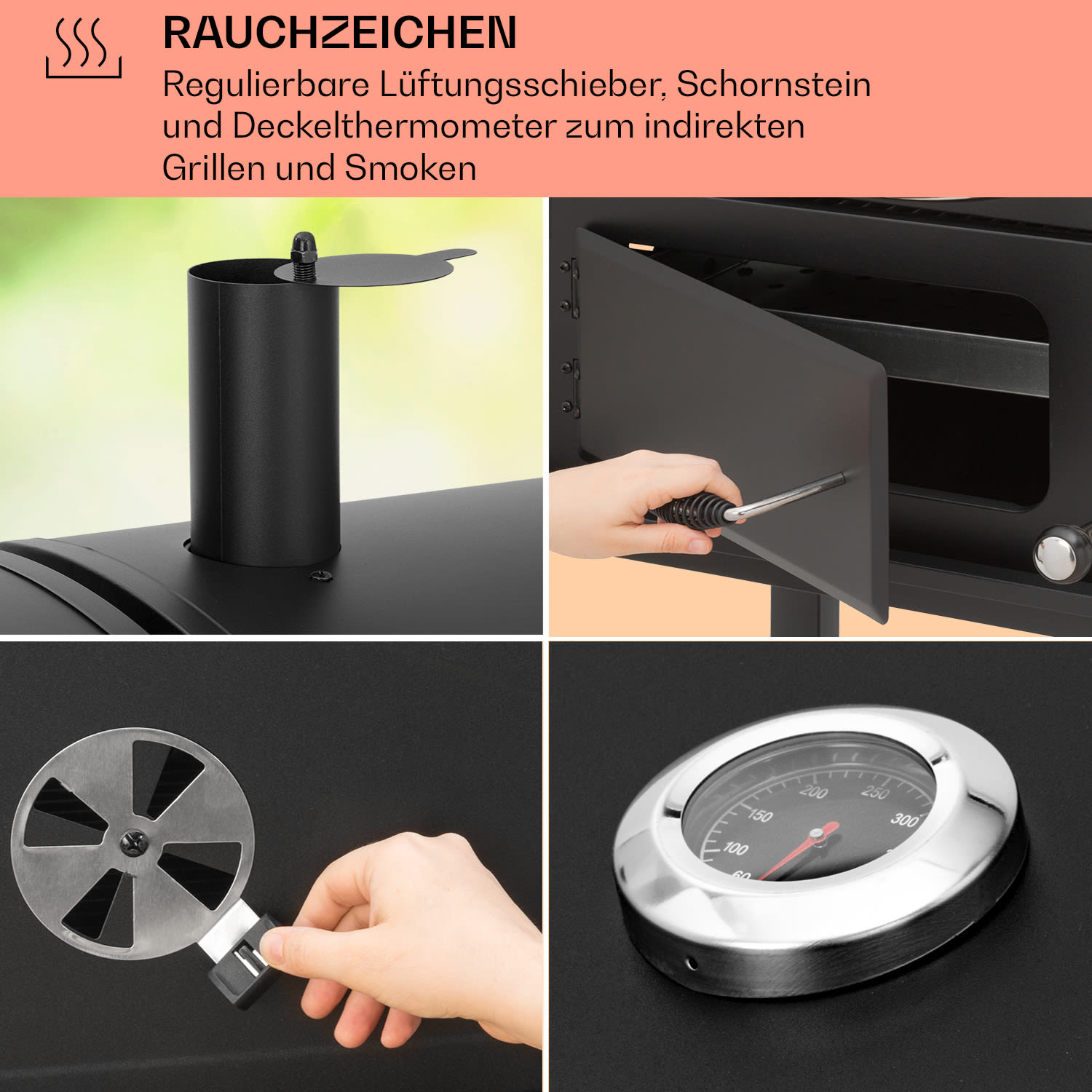 Aberdeen Kombi-Grill Gas Kohle Smoker Thermometer 2 Seitentische mobil 3 Brenner