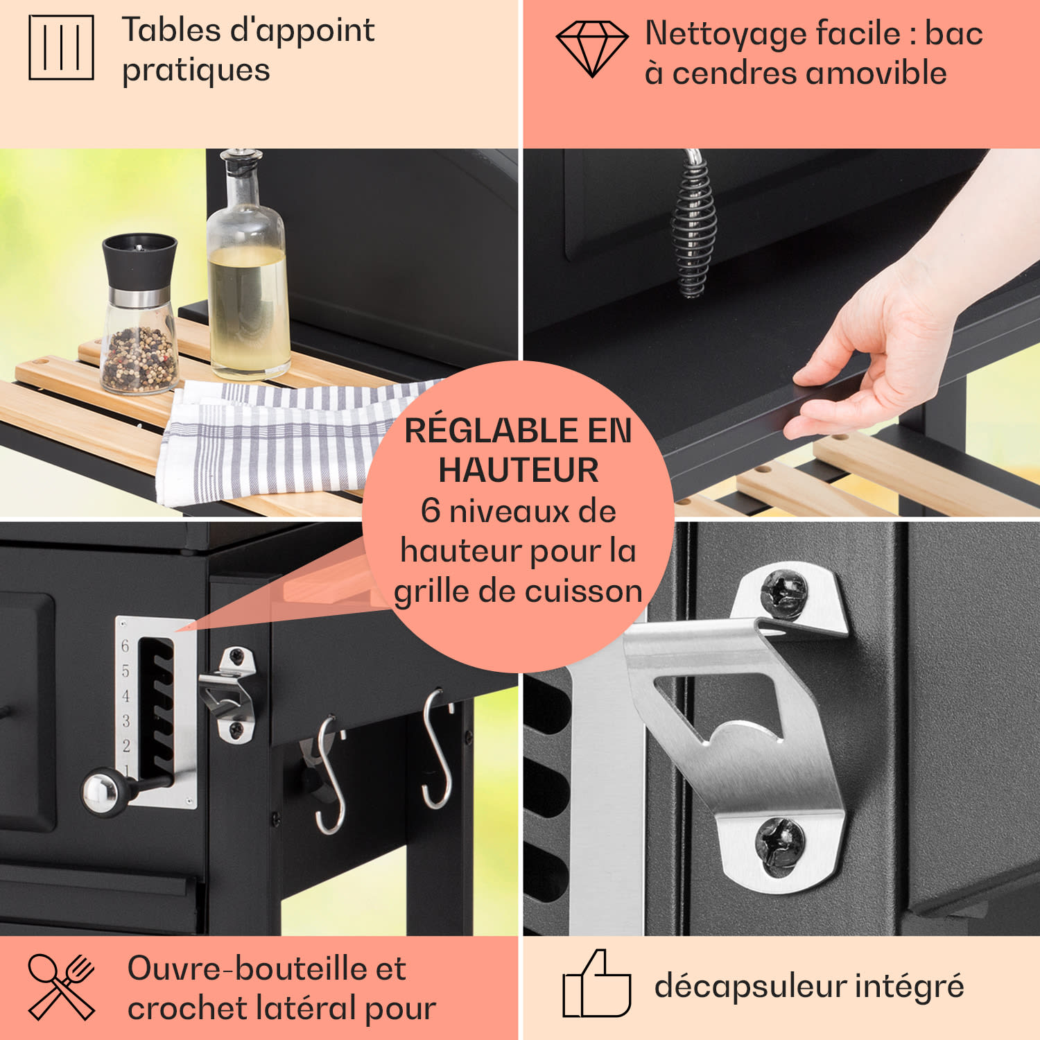 Aberdeen combi-grill gas houtskool smoker thermometer 2 zijtafels mobiel 3 branders