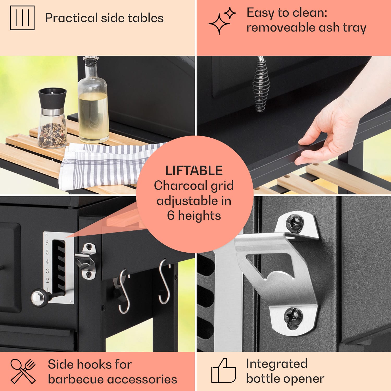 Aberdeen, kombinovaný gril, plyn, drevené uhlie, údiareň, teplomer, 2 bočné stolíky, mobilný 3 horáky