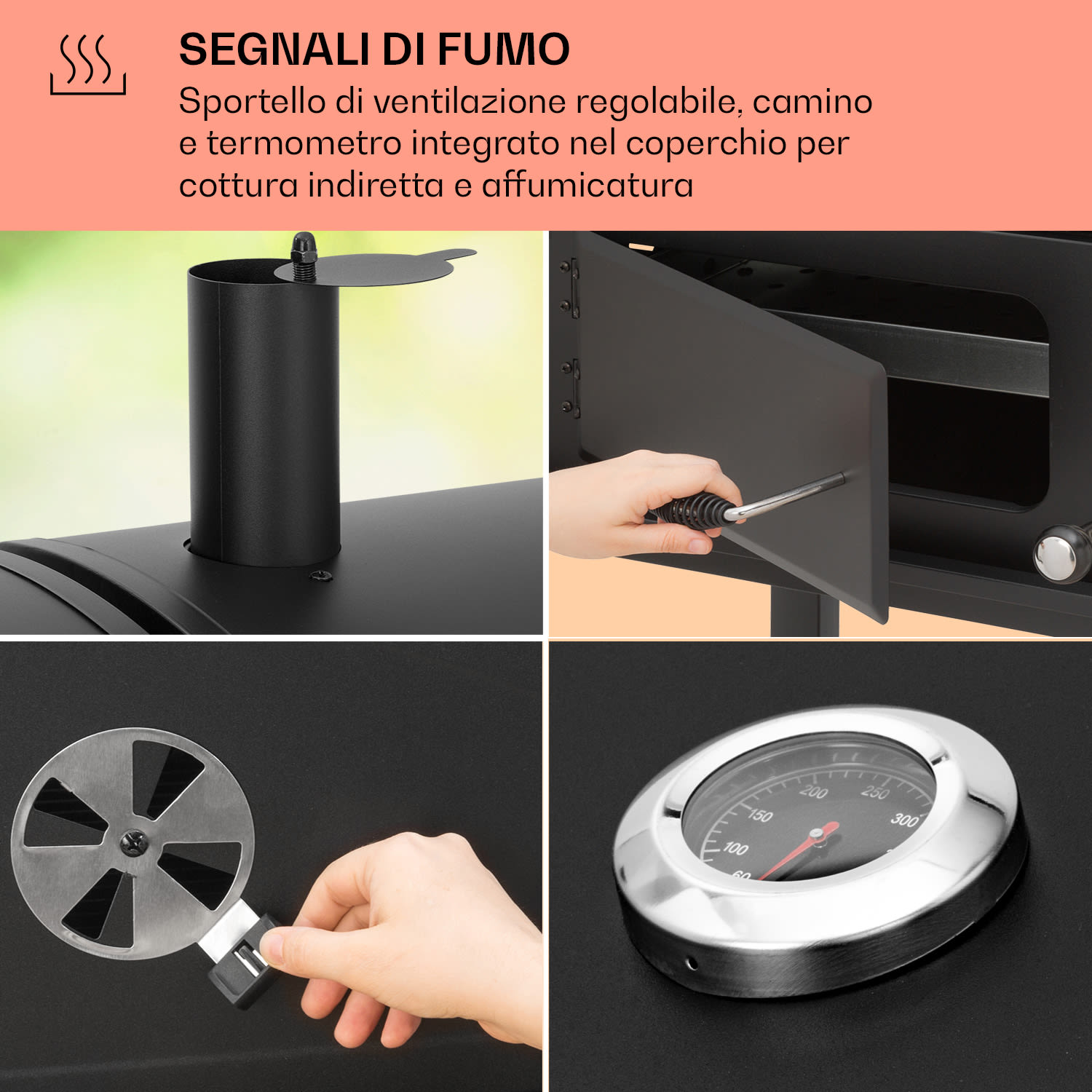 Aberdeen combinazione grill a gas, carbone, affumicatore con termometro, 2 tavoli laterali, mobile 3 bruciatori principali + 1 bruciatore ausiliario