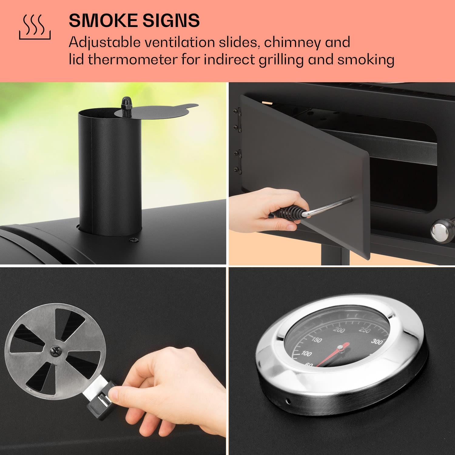 Aberdeen combi-grill gas houtskool smoker thermometer 2 zijtafels mobiel 3 hoofdbrander + 1 zijbrander