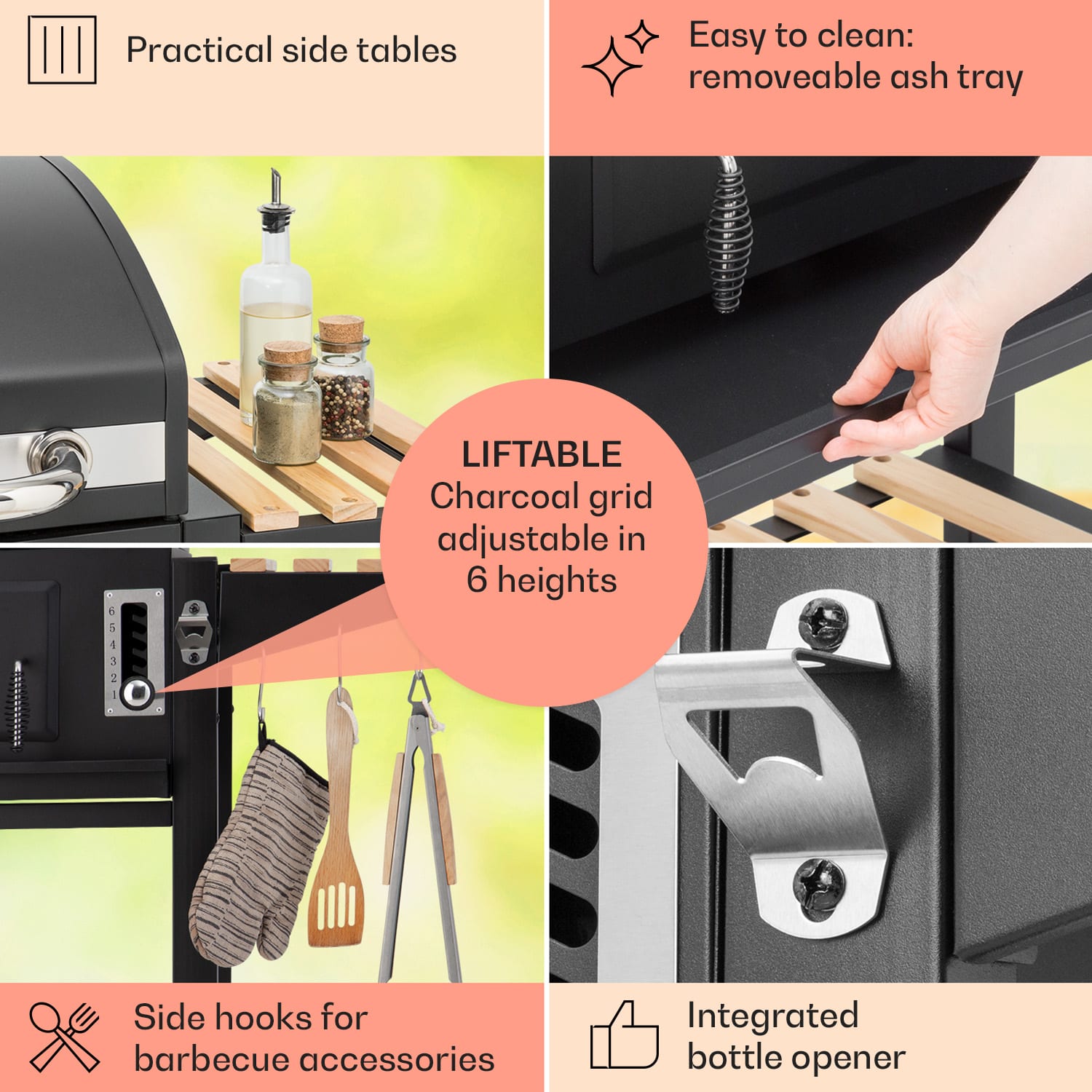 Aberdeen combi-grill gas houtskool smoker thermometer 2 zijtafels mobiel 3 hoofdbrander + 1 zijbrander