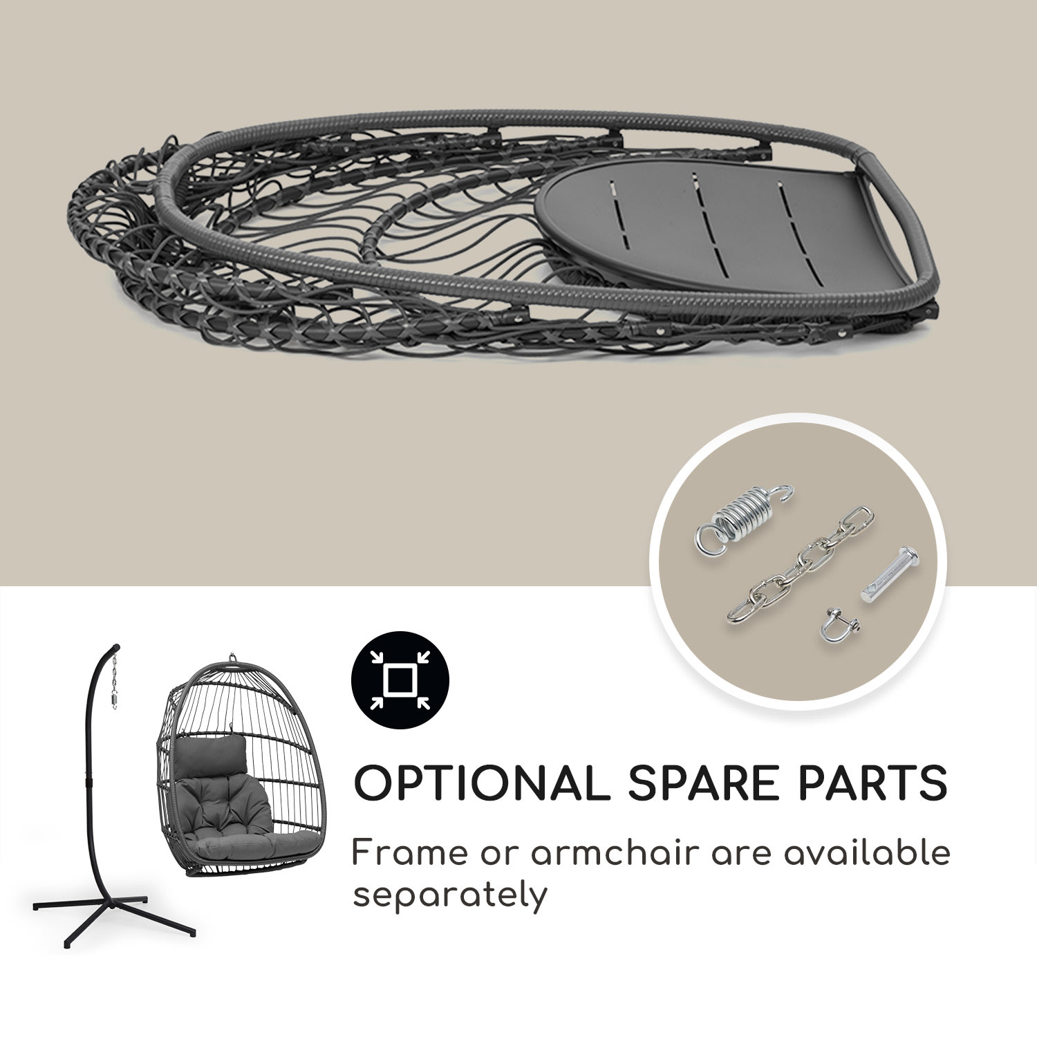 Biarritz Individuelle, viseč gugalnik, blazina za sedenje, 130 kg, temno sive barve