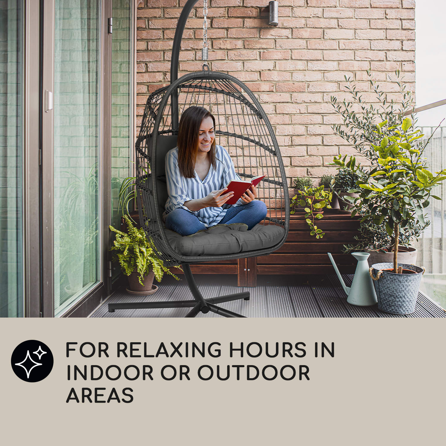 Biarritz Individuelle, viseč gugalnik, blazina za sedenje, 130 kg, temno sive barve