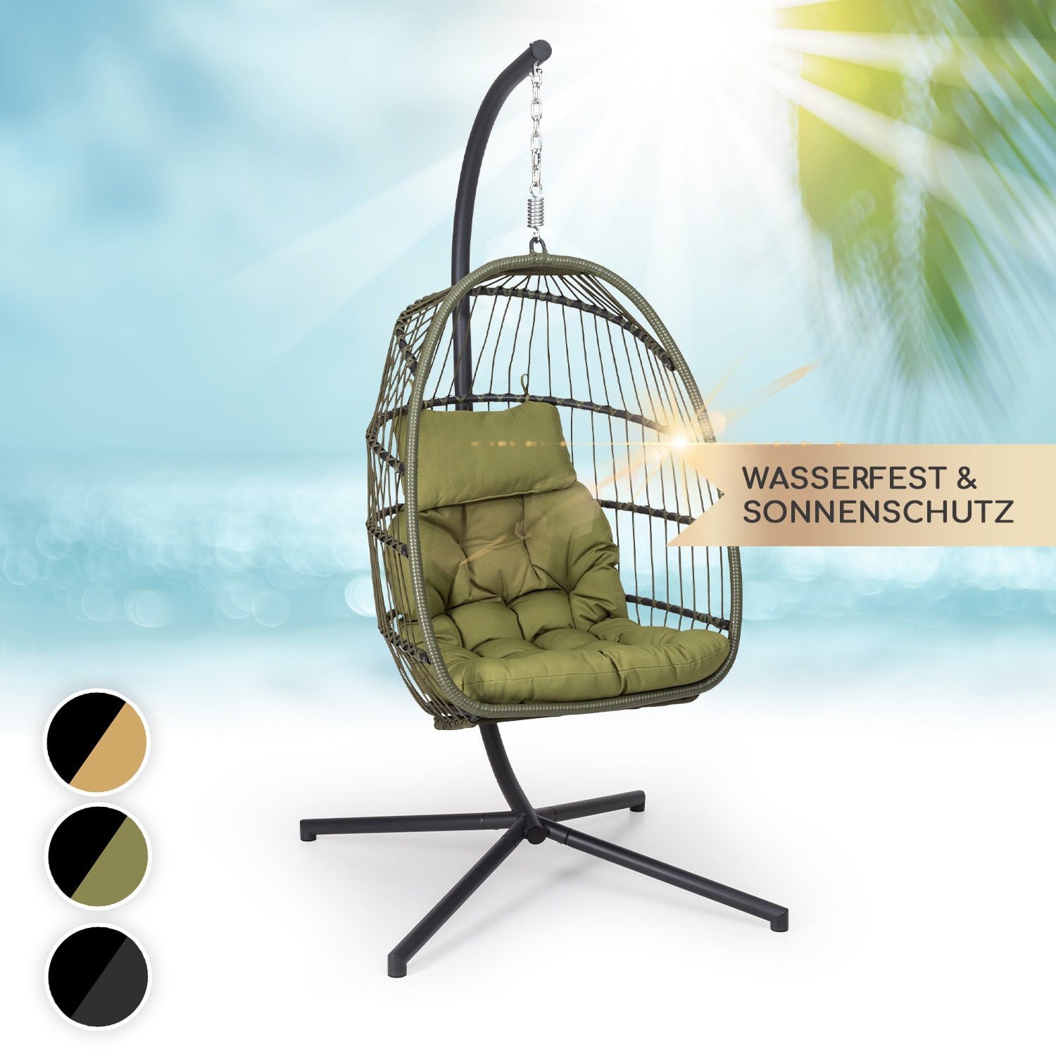 Biarritz Individuelle Hängesessel PE Aluminium Polyrattan 130 kg  Einsitzer | Olivgrün