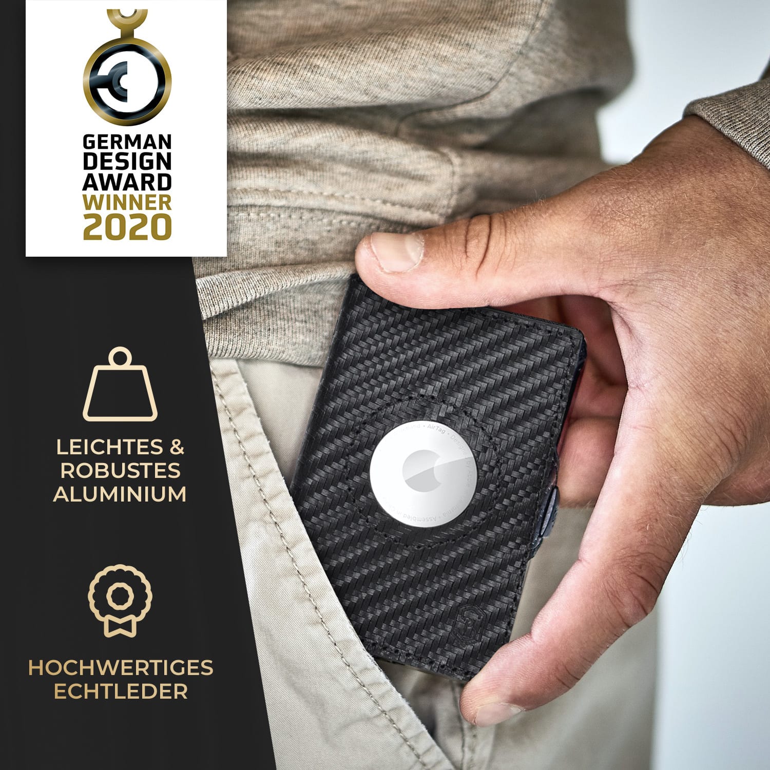 ZNAP Airtag Wallet 8 Karten Münzfach 8,9 x 1,5 x 6,3 cm (BxHxT) RFID-Schutz Carbon | Schwarz