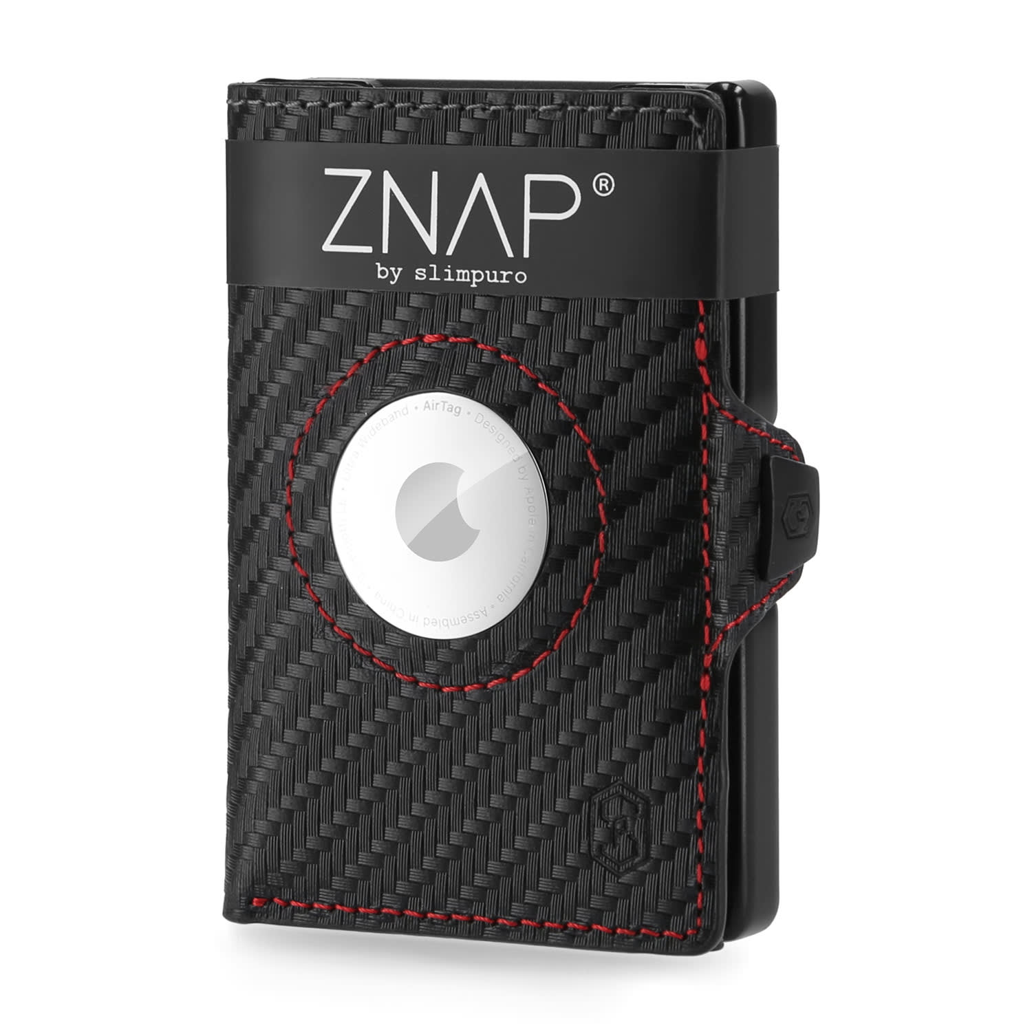 Портфейл ZNAP Airtag, 8 карти, отделение за монети, 8,9 x 1,5 x 6,3 см (Ш x В x Г), RFID защита Въглерод | Червен