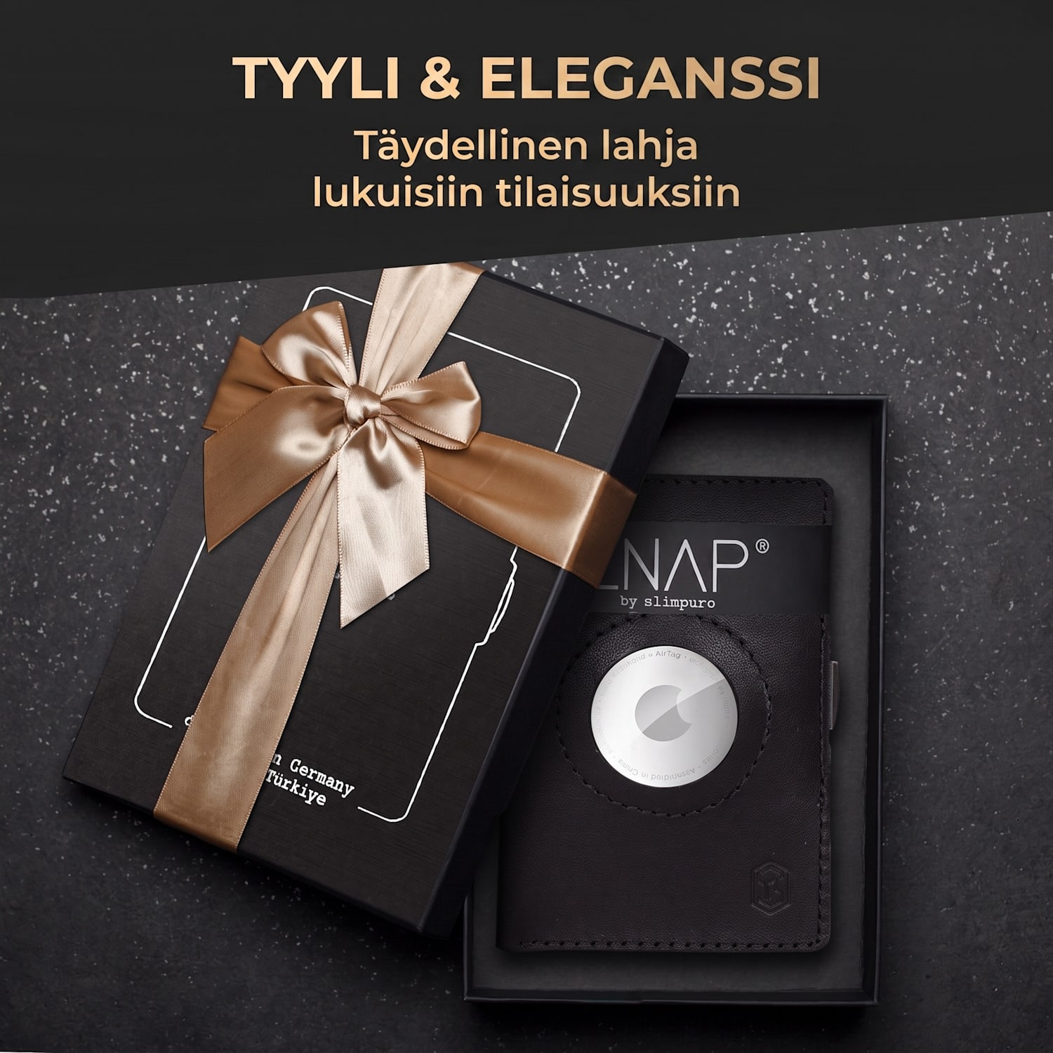 ZNAP Airtag-lompakko 8 kortille, kolikkotasku, 8,9 x 1,5 x 6,3 cm (LxKxS), RFID-suojaus Nahka (Nature) | Musta