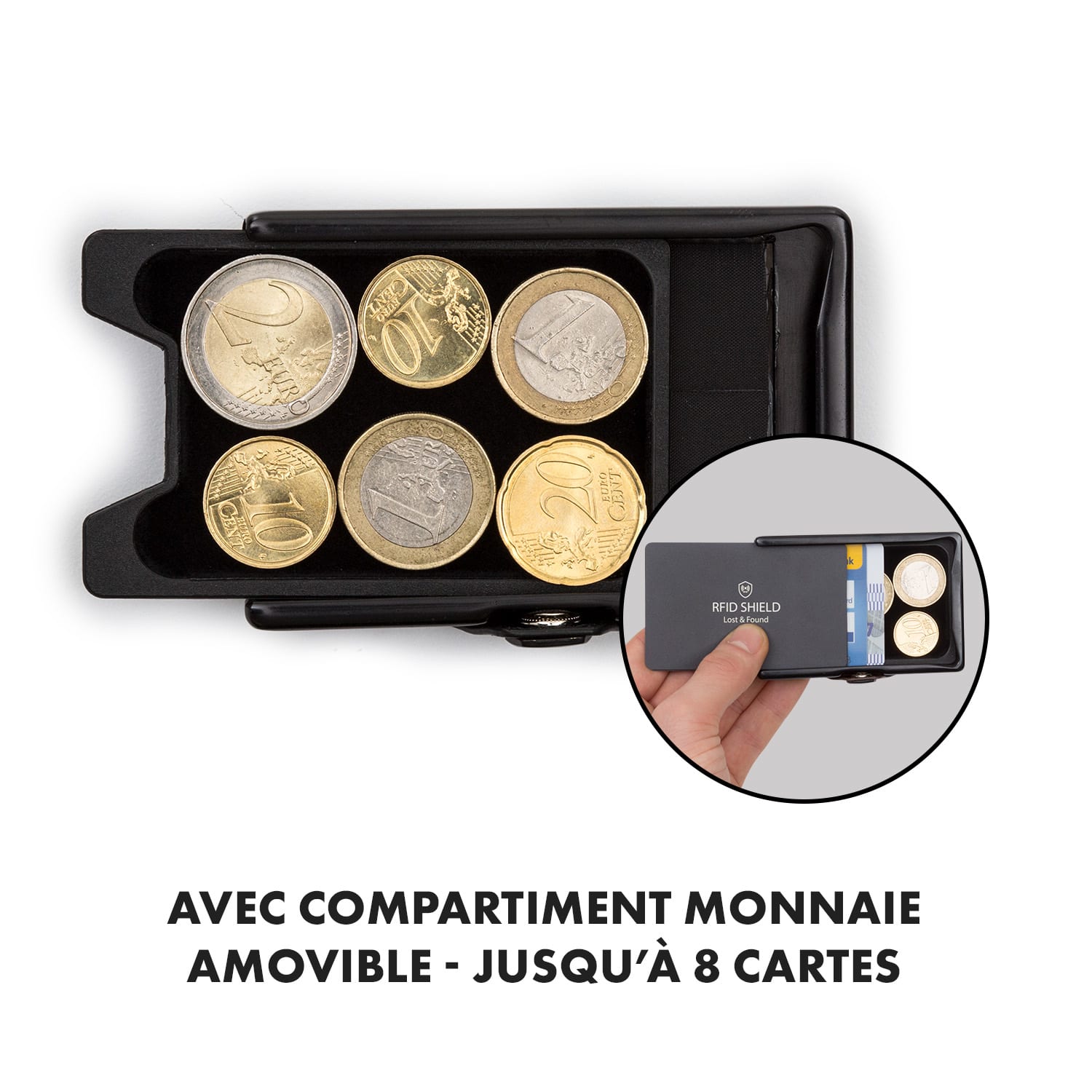 ZNAP Airtag Wallet 8 cartes, compartiment à pièces 8,9 x 1,5 x 6,3 cm (LxHxP) protection RFID Cuir (nature) | Noir