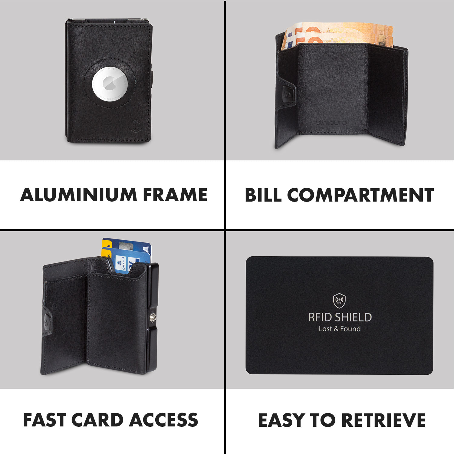 ZNAP Airtag Wallet, 8 kariet, priehradka na mince, 8,9 x 1,5 x 6,3 cm (Š x V x H), ochrana RFID 