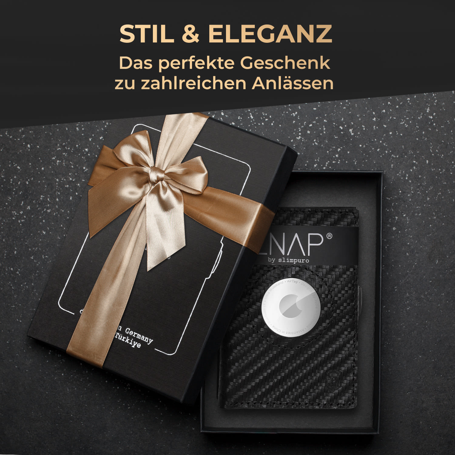 ZNAP Airtag Wallet 12 Karten Münzfach 8,9 x 1,8 x 6,3 cm (BxHxT) RFID-Schutz Carbon | Schwarz