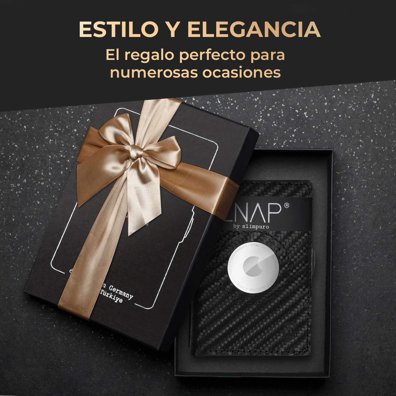 Billetera ZNAP Airtag 12 tarjetas, compartimento para monedas 8,9 x 1,8 x 6,3 cm (AnxAlxProf) con protección RFID Carbón | Negro