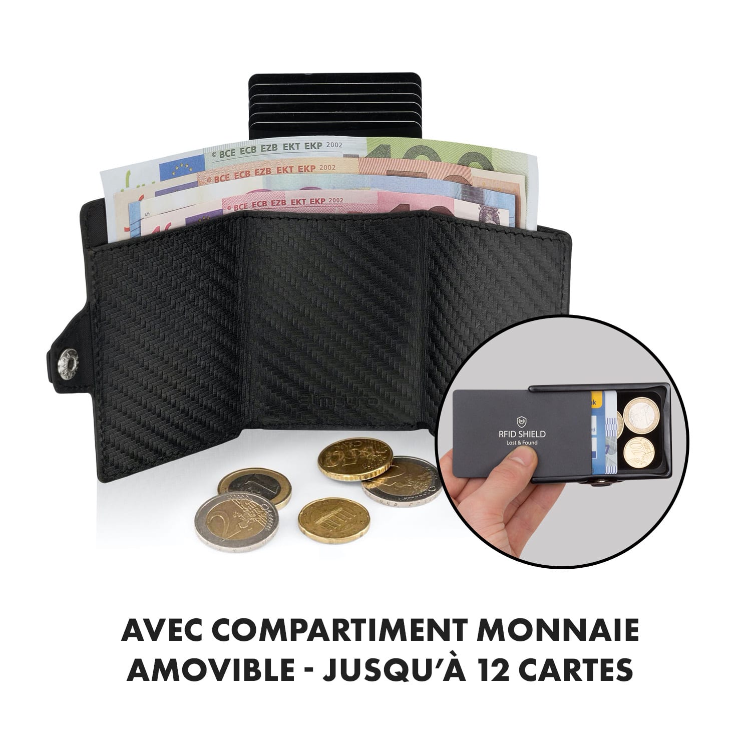 ZNAP Airtag Wallet 12 kaarten, muntvak 8,9 x 1,8 x 6,3 cm (BxHxD) RFID-bescherming 