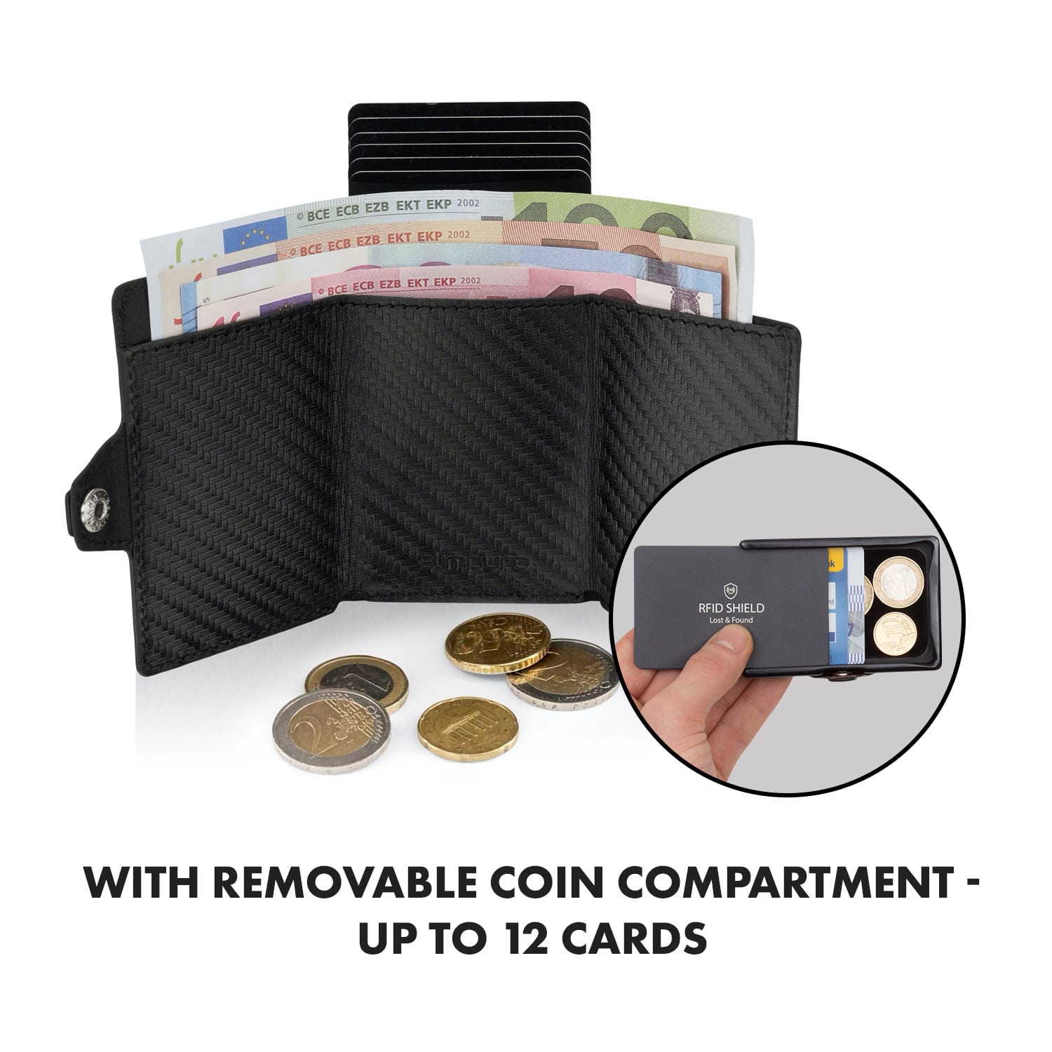 Портфейл ZNAP Airtag, 8 карти, отделение за монети, 8,9 x 1,8 x 6,3 см (Ш x В x Г), RFID защита 