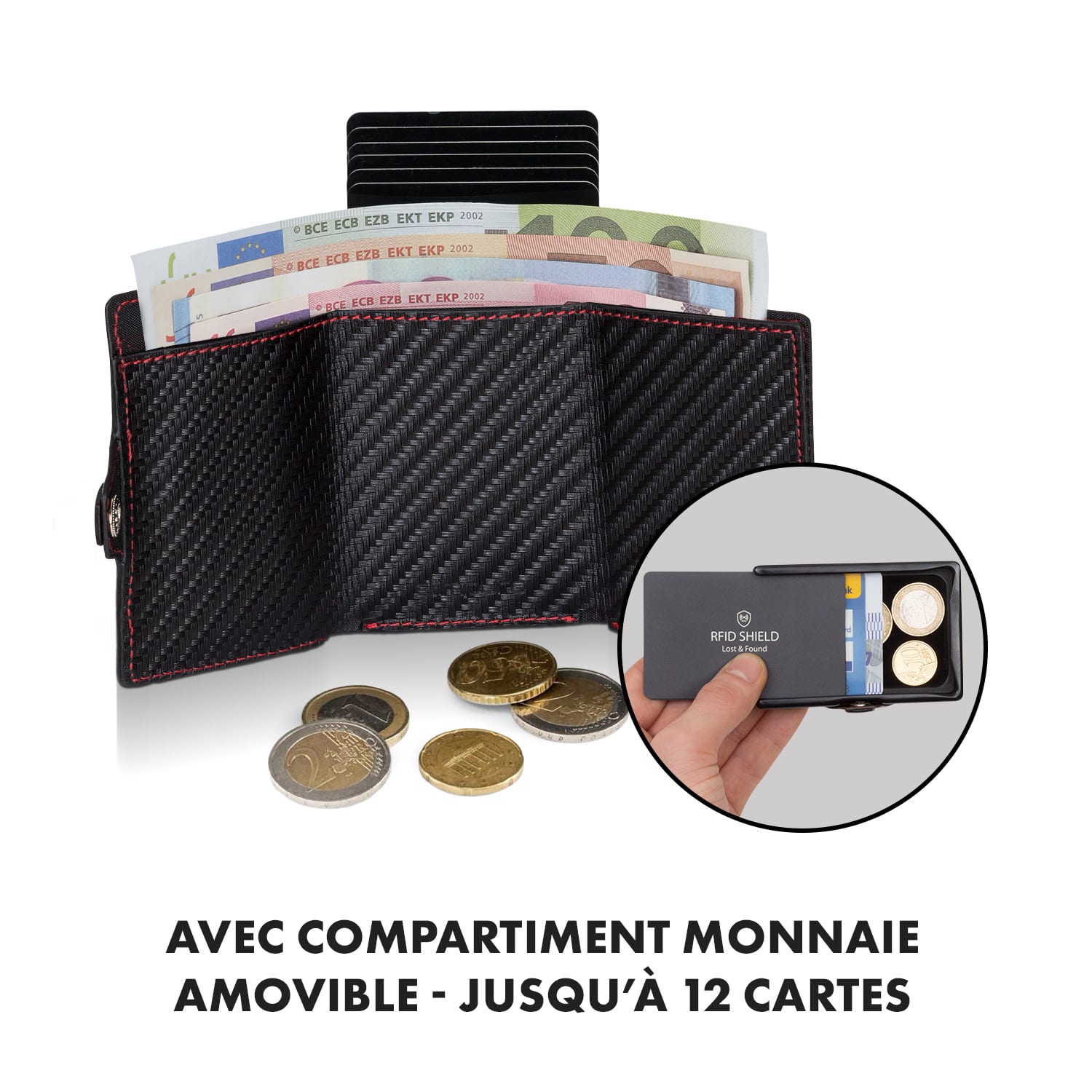 ZNAP Airtag Wallet 12 kaarten, muntvak 8,9 x 1,8 x 6,3 cm (BxHxD) RFID-bescherming 