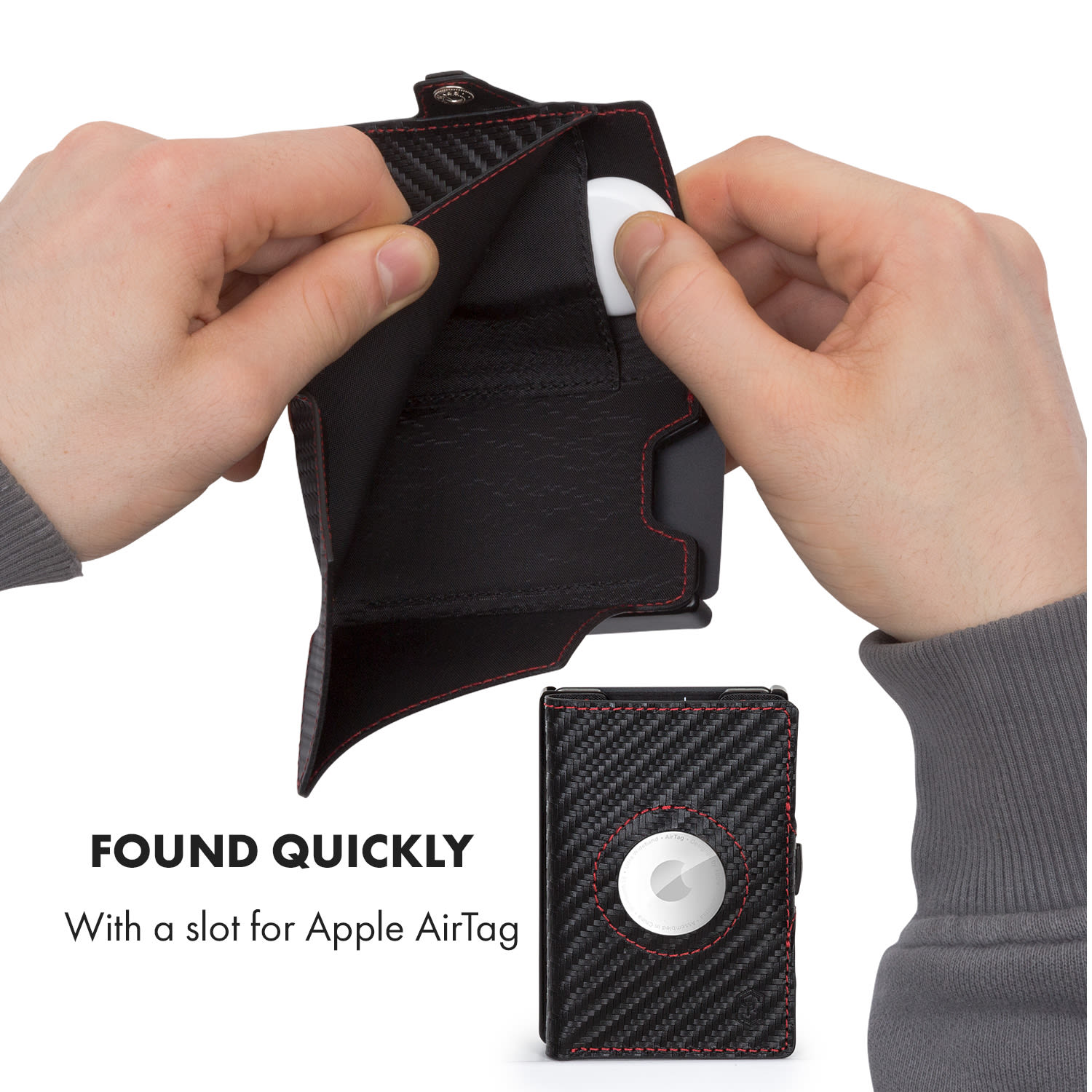 Портфейл ZNAP Airtag, 8 карти, отделение за монети, 8,9 x 1,8 x 6,3 см (Ш x В x Г), RFID защита 