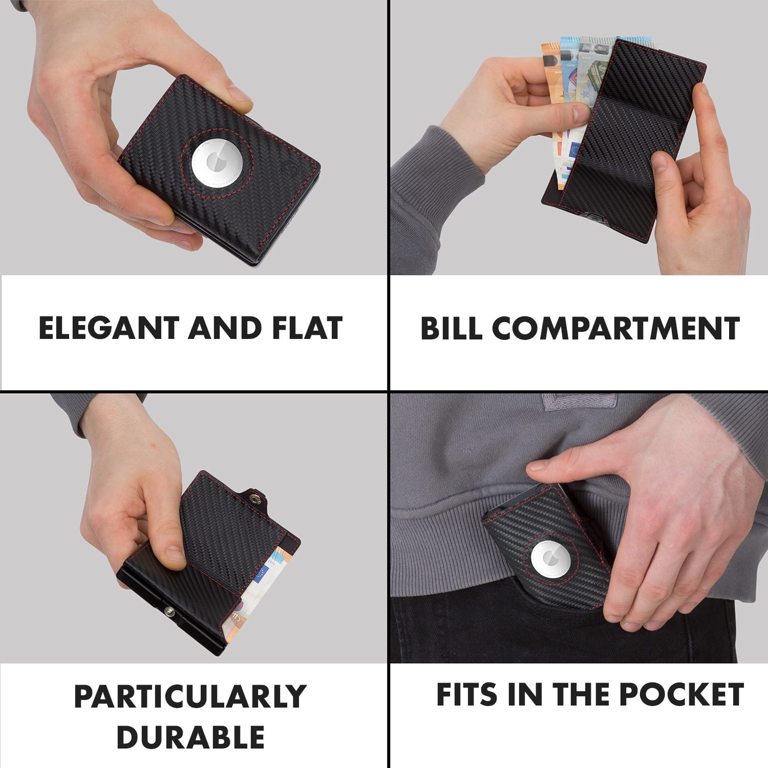 Портфейл ZNAP Airtag, 8 карти, отделение за монети, 8,9 x 1,8 x 6,3 см (Ш x В x Г), RFID защита 