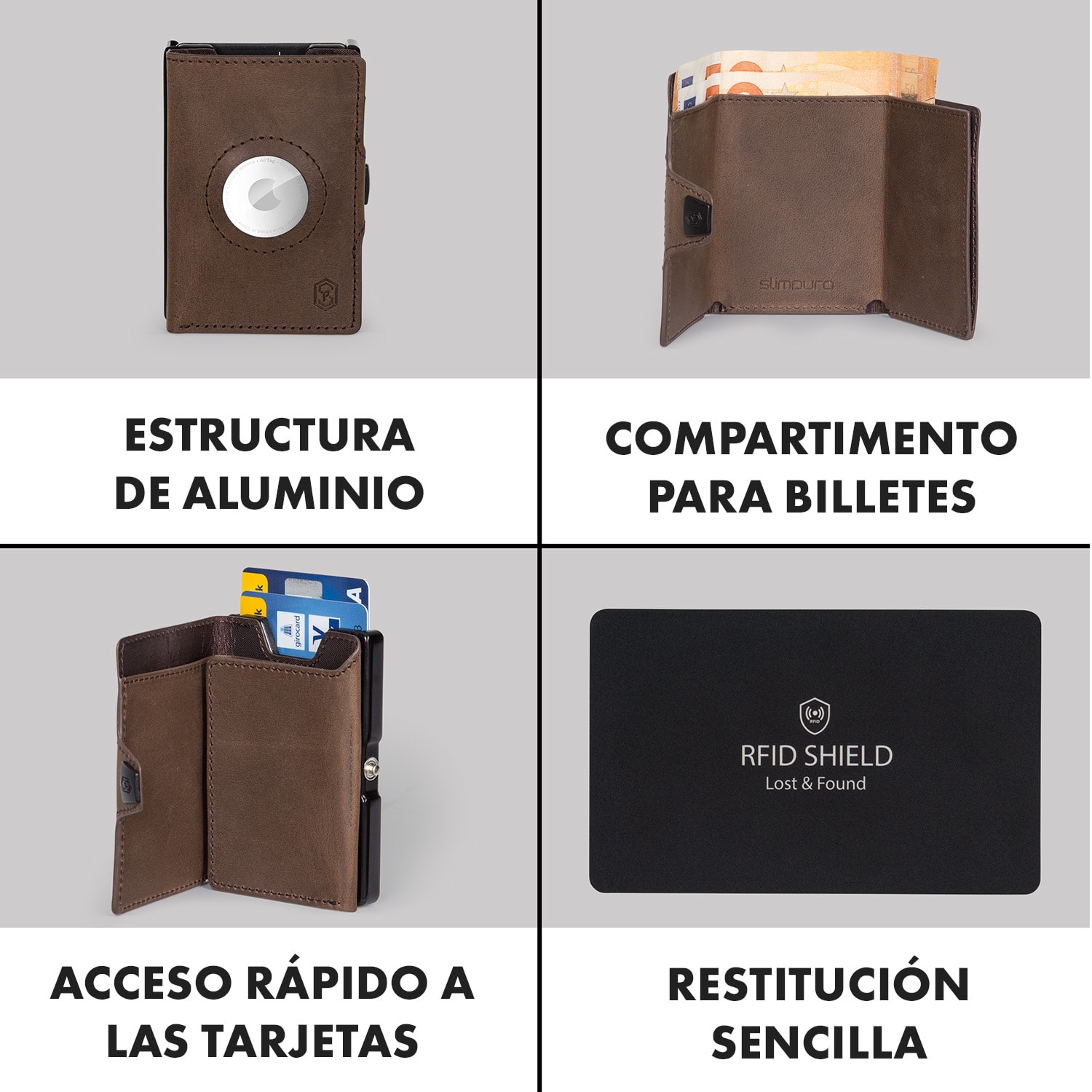 ZNAP Slim Wallet 12 Tarjetera monedero 8,9 x 1,8 x 6,3 cm (largo x grueso x ancho) protección RFID Cuero (naturaleza) | Marrón Tierra