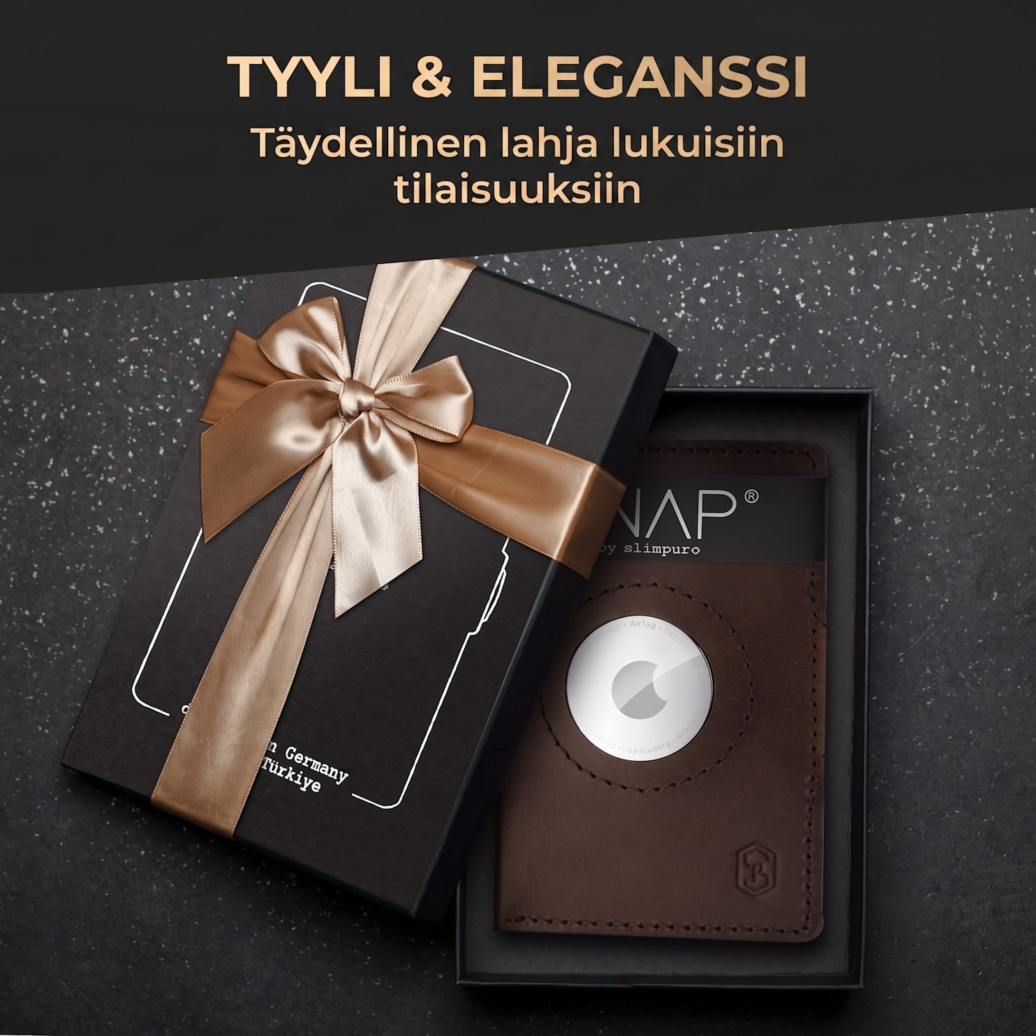 ZNAP Airtag lompakko 12 kortille kolikkotasku 8,9 x 1,8 x 6,3 cm (leveys x korkeus x syvyys) RFID-suoja Nahka (Nature) | Maanruskea