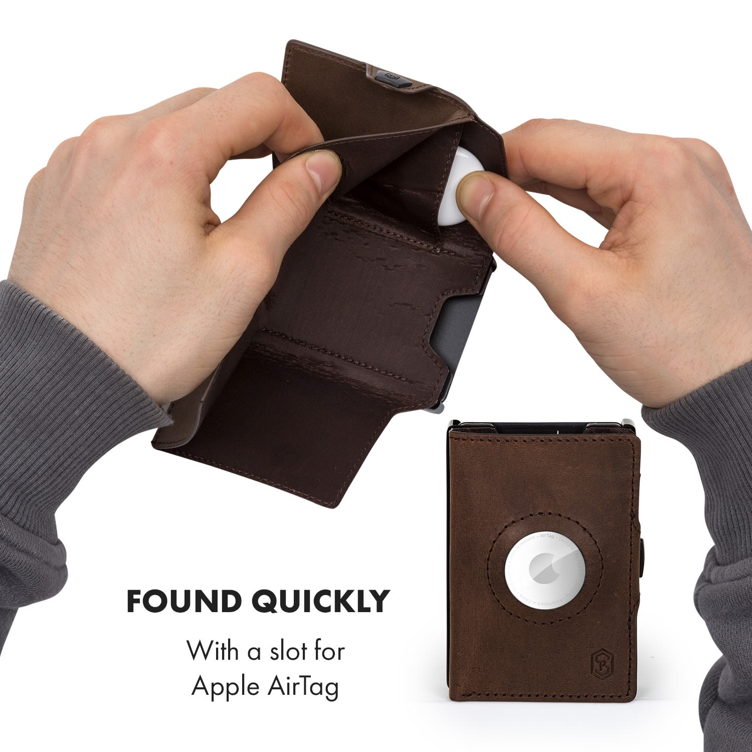 ZNAP Airtag Wallet, 12 kariet, priehradka na mince, 8,9 x 1,8 x 6,3 cm (Š x V x H), ochrana RFID Koža (príroda) | Zemitá hnedá